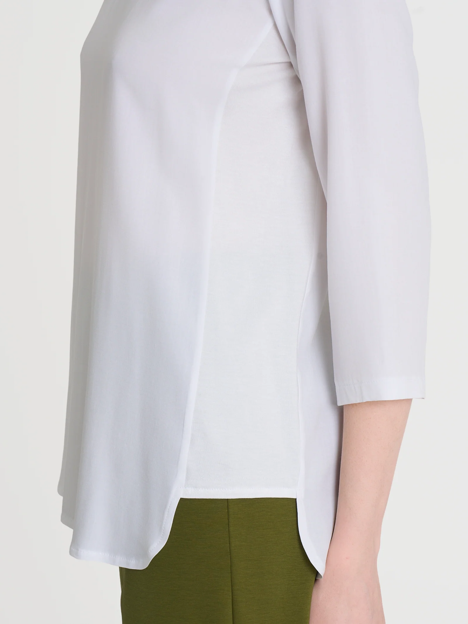 Maglia girocollo con inserto laterale in Misto Viscosa - Bianco - Image 4