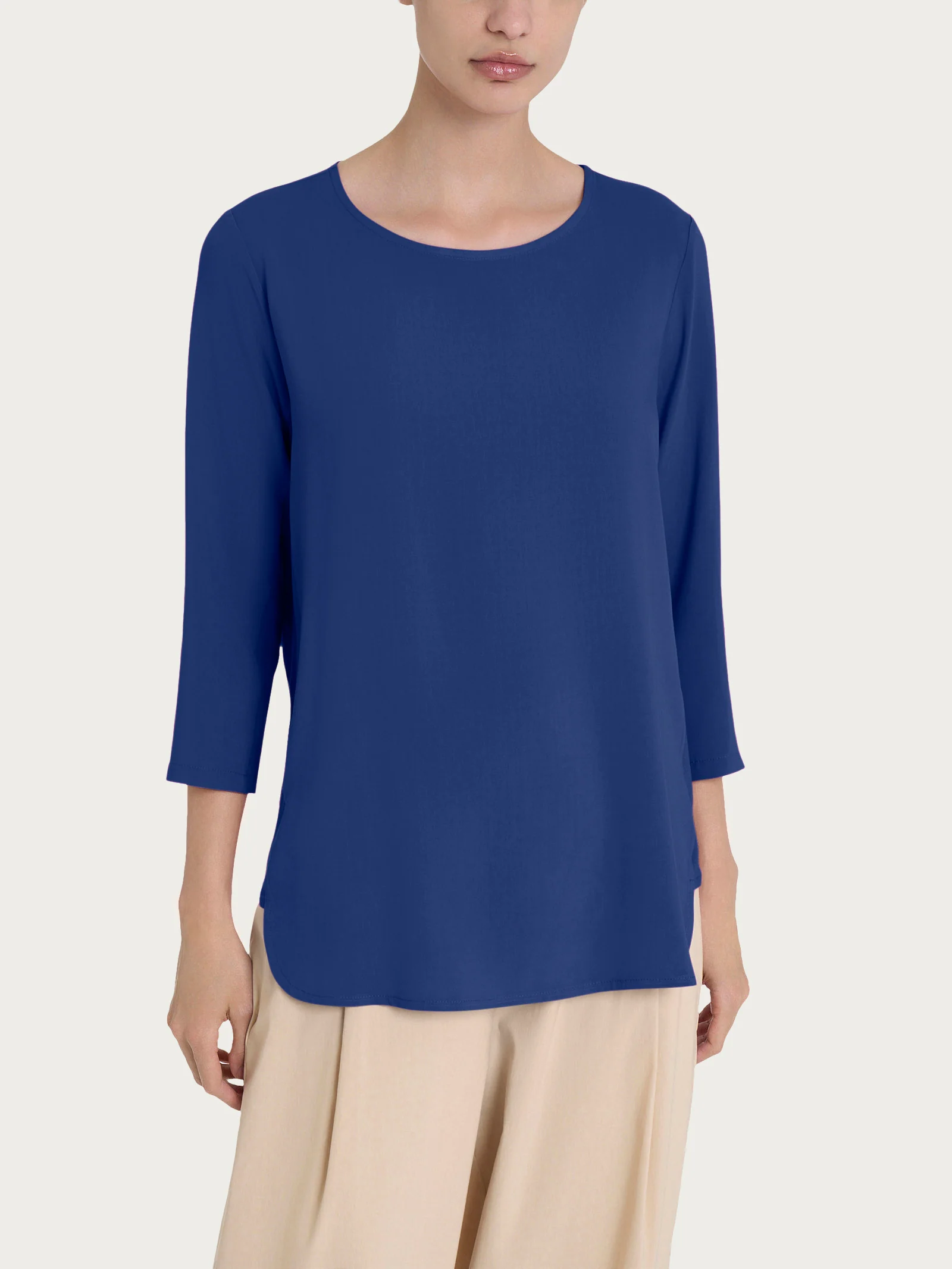 Maglia girocollo con inserto laterale in Misto Viscosa - Blueberry