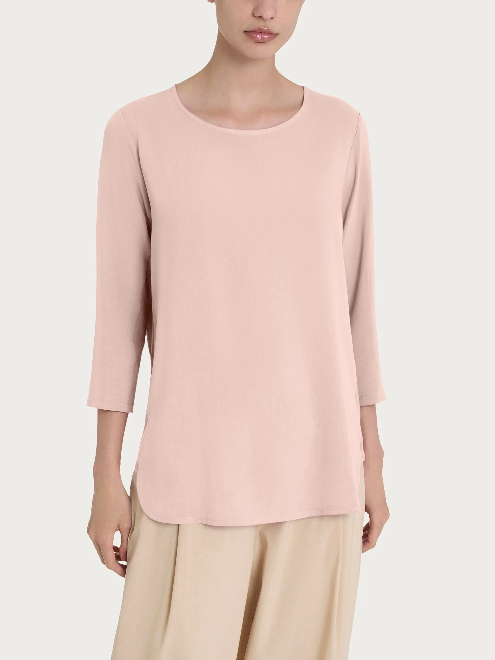 Maglia girocollo con inserto laterale in Misto Viscosa - Cameo Rose