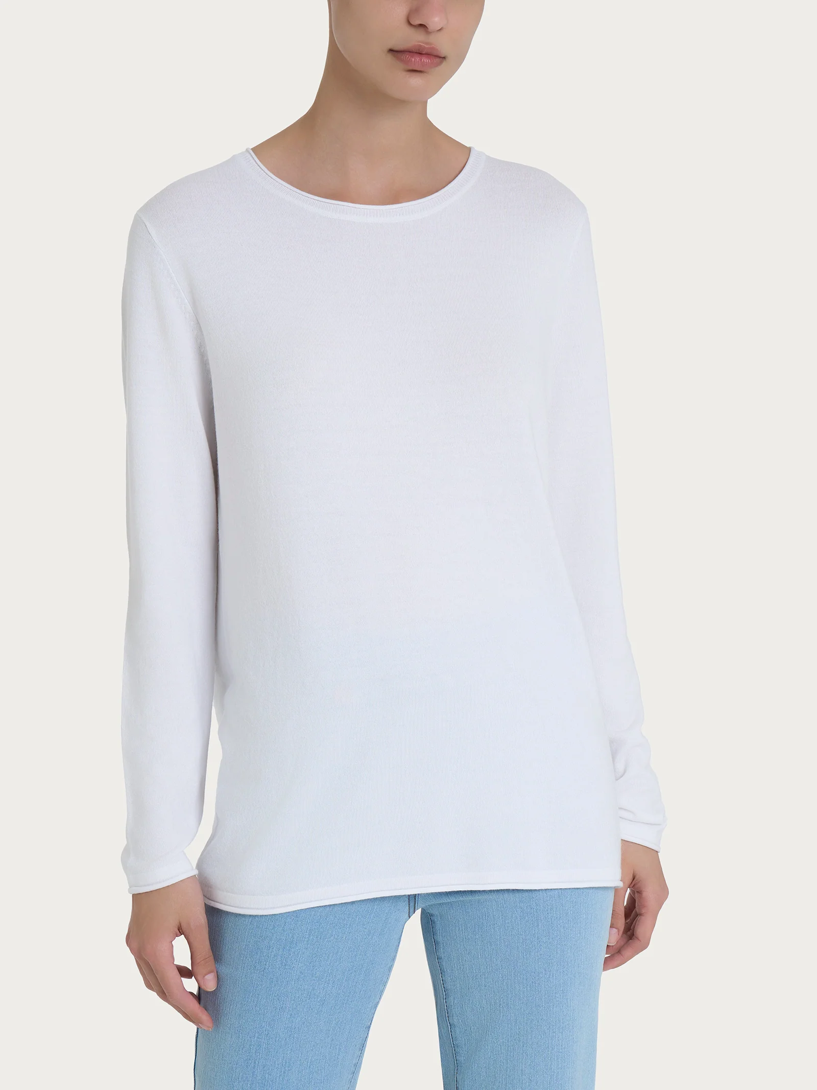Maglia girocollo con manica lunga in Summertime - Bianco