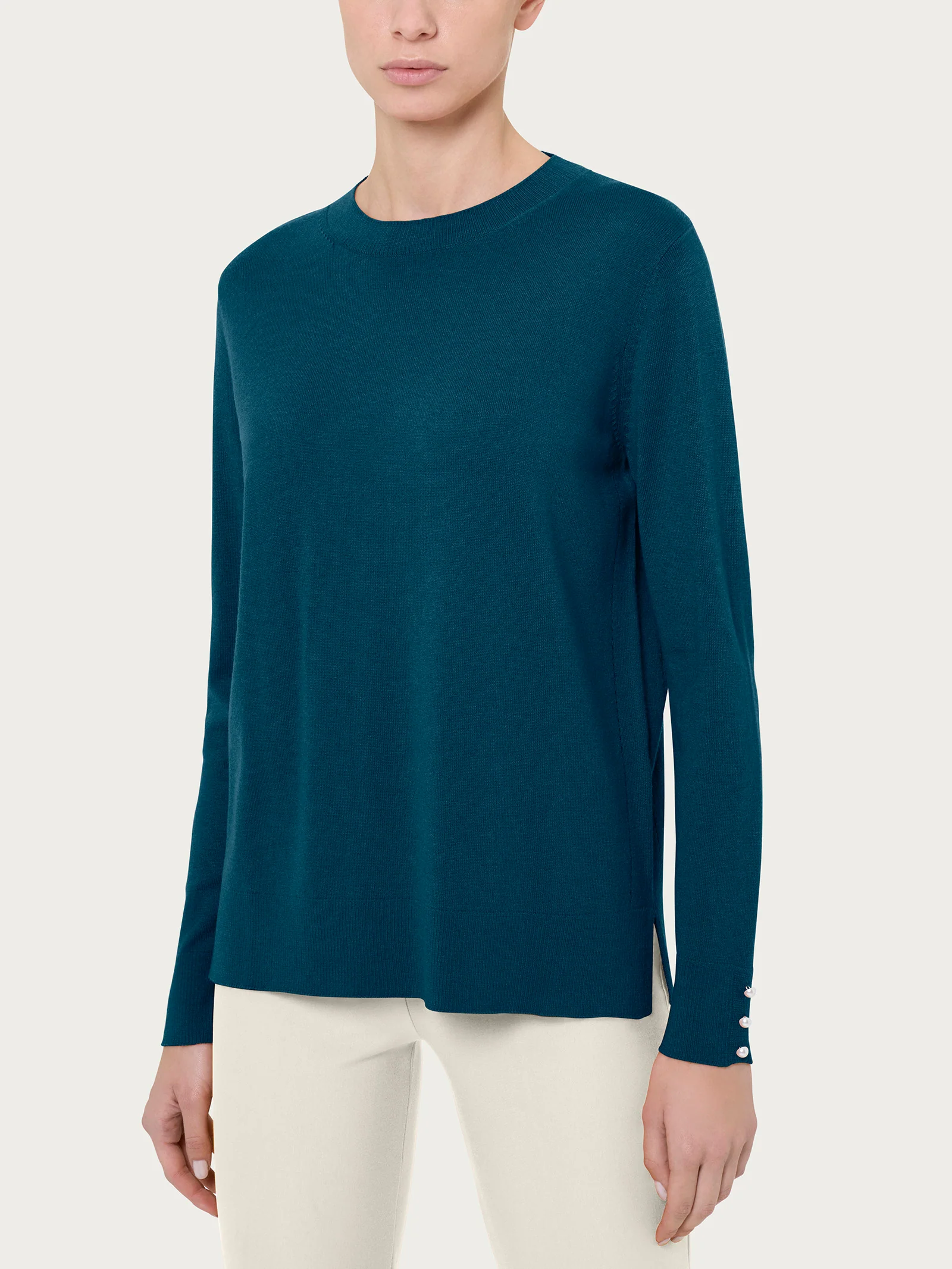 Maglia girocollo con perline in Merino Soft - Reflecting Pond