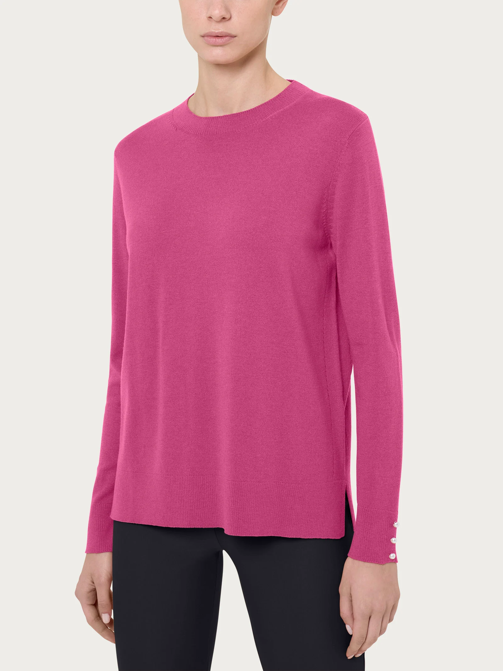 Maglia girocollo con perline in Merino Soft - Red Violet