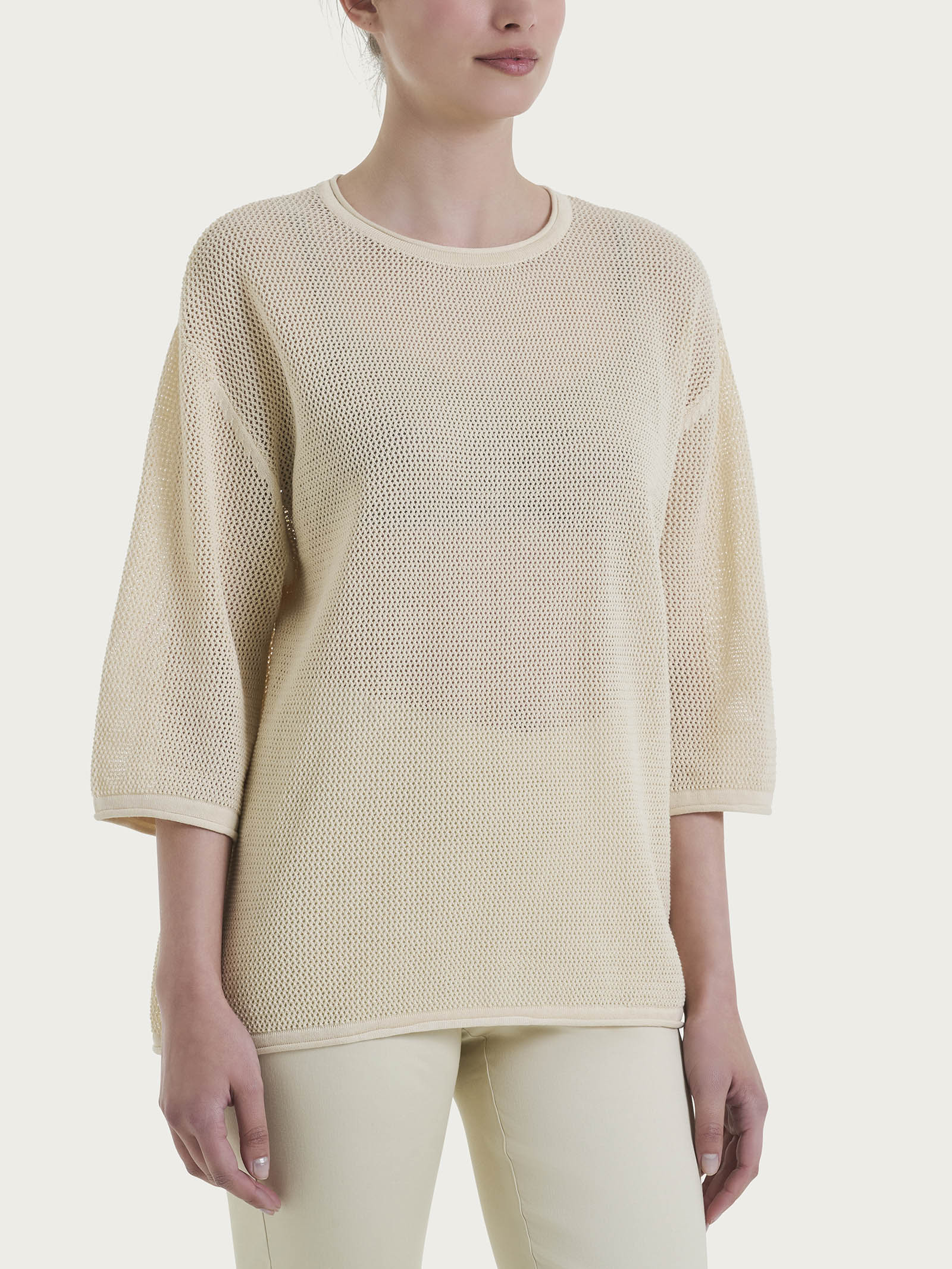 Maglia girocollo con punto rete in puro cotone - Wood Ash
