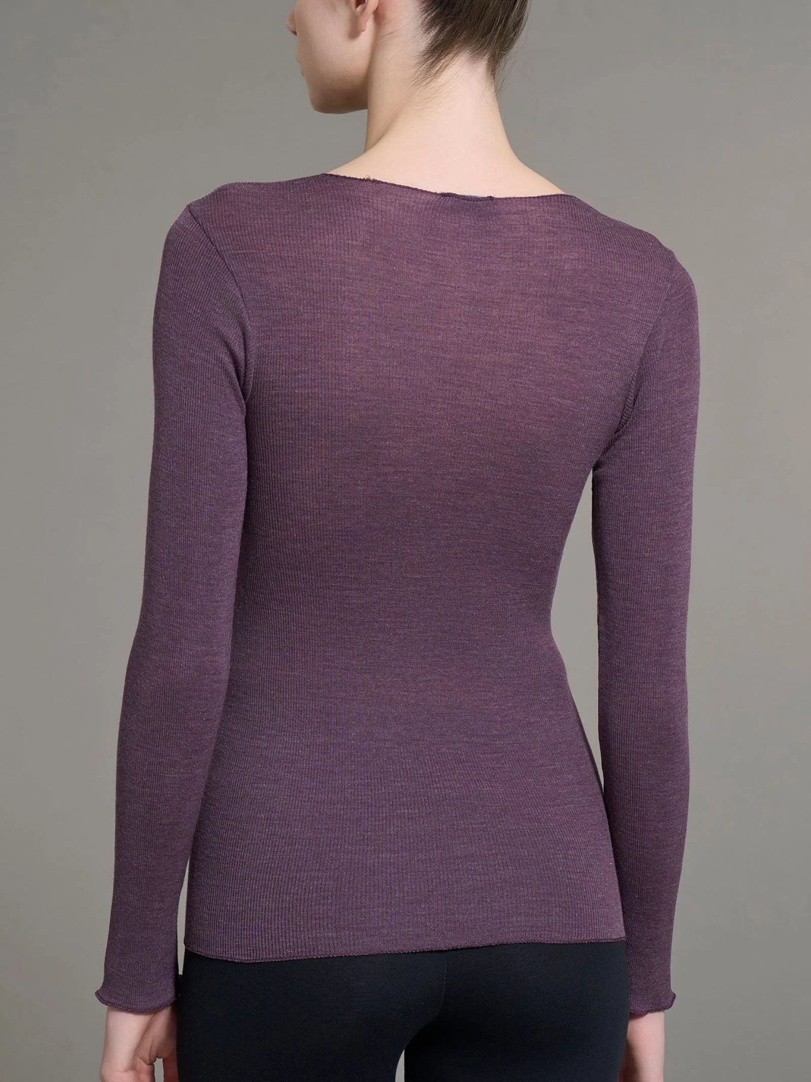 Maglia girocollo in Lana Seta - Plum Perfect Mel. - Image 2