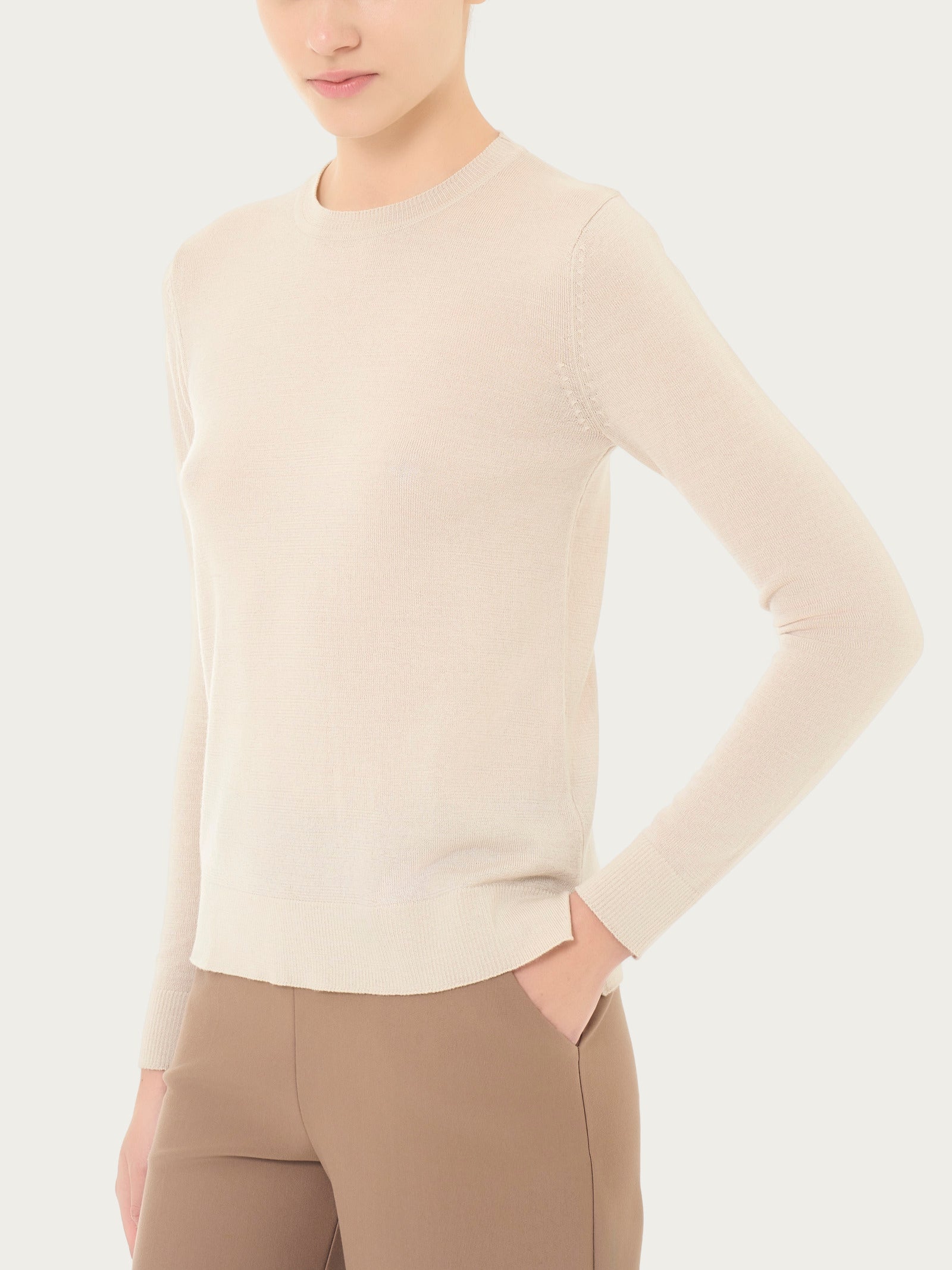 Maglia girocollo in Merino Soft - Champignon