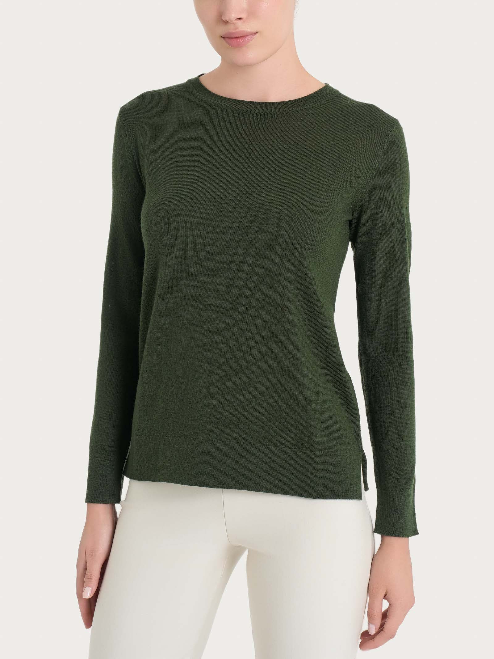 Maglia girocollo in Merino Soft - Kombu Green