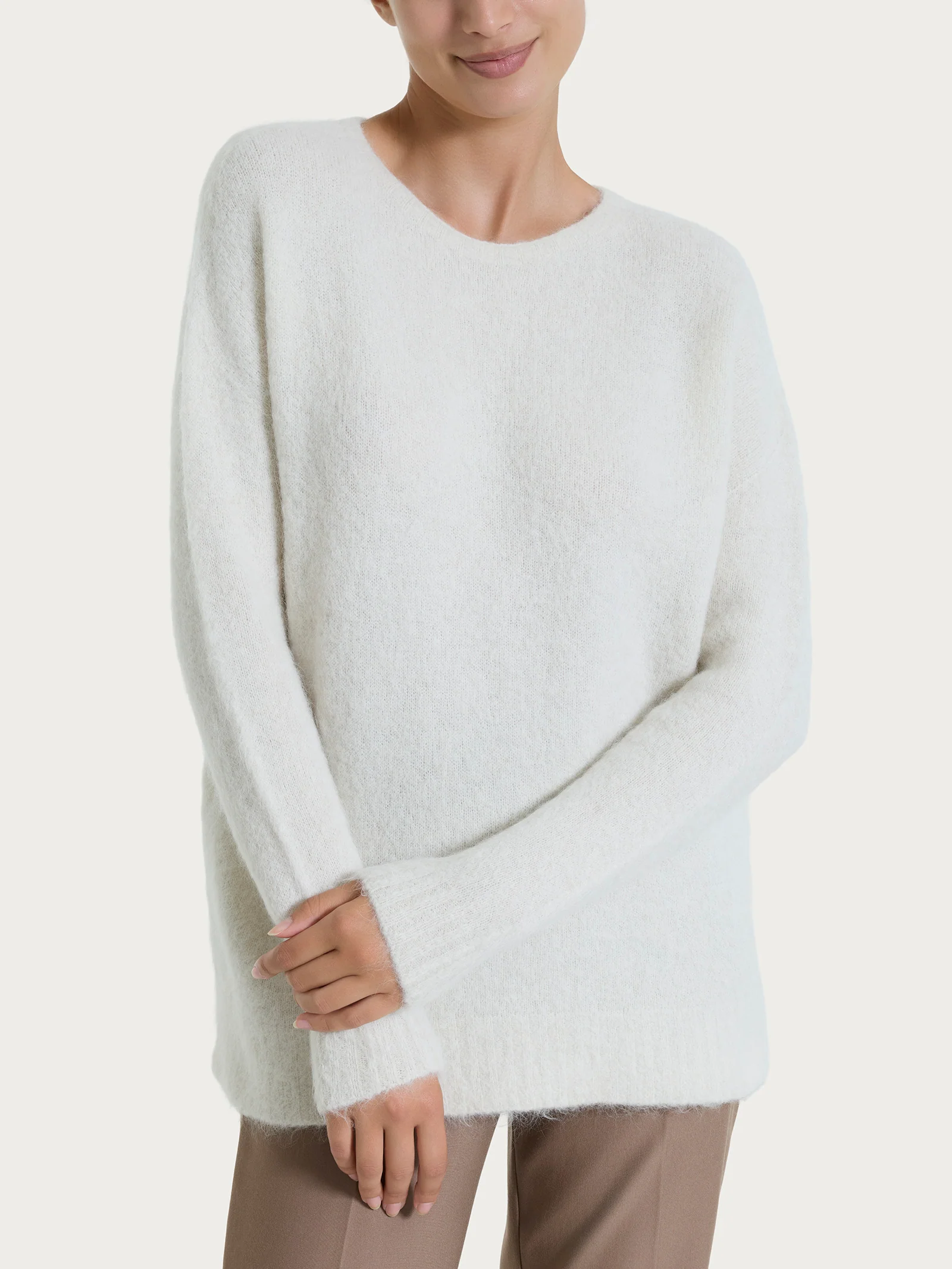 Maglia girocollo in Misto Alpaca - Avorio