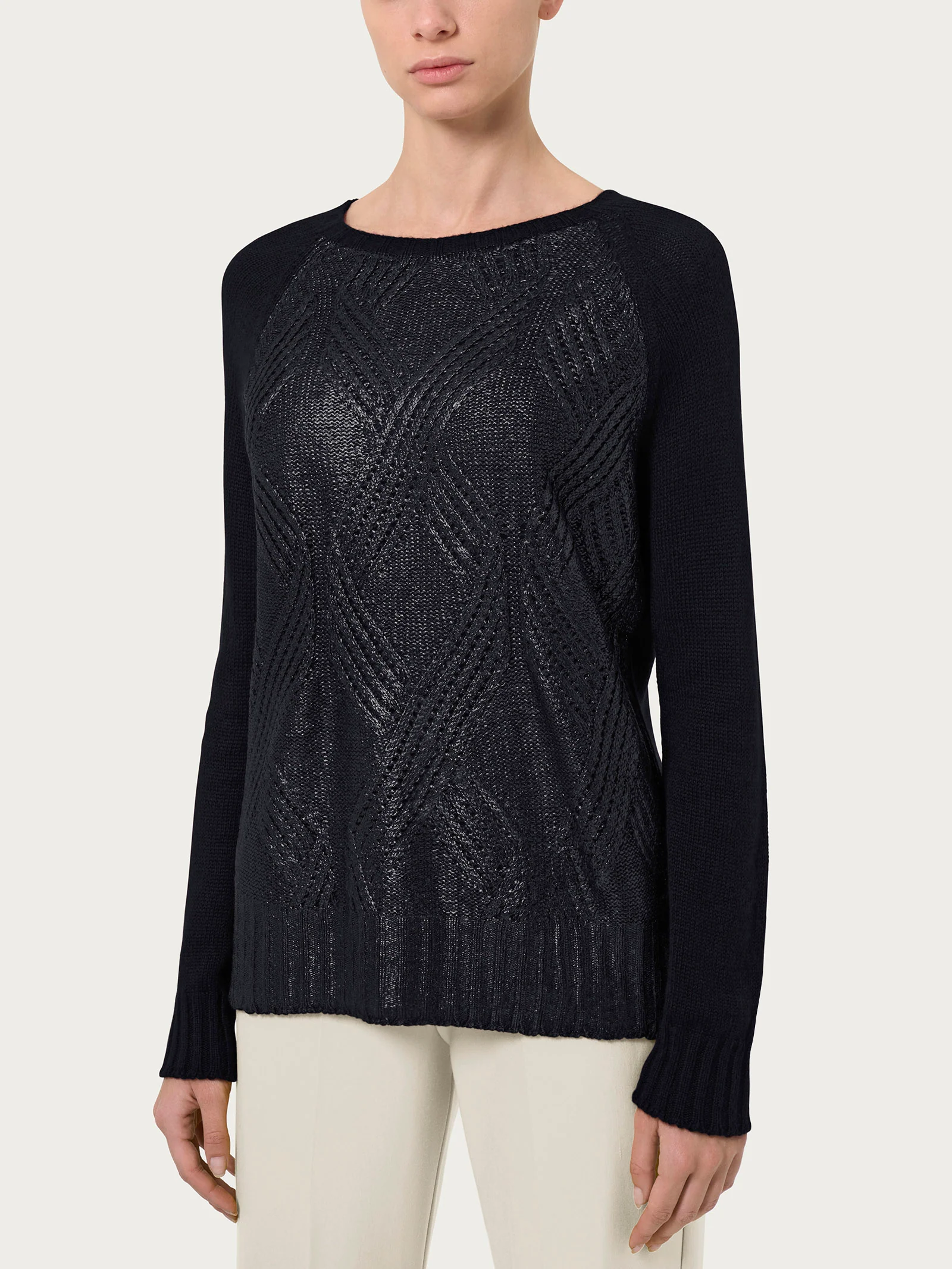 Maglia girocollo in misto angora - Nero