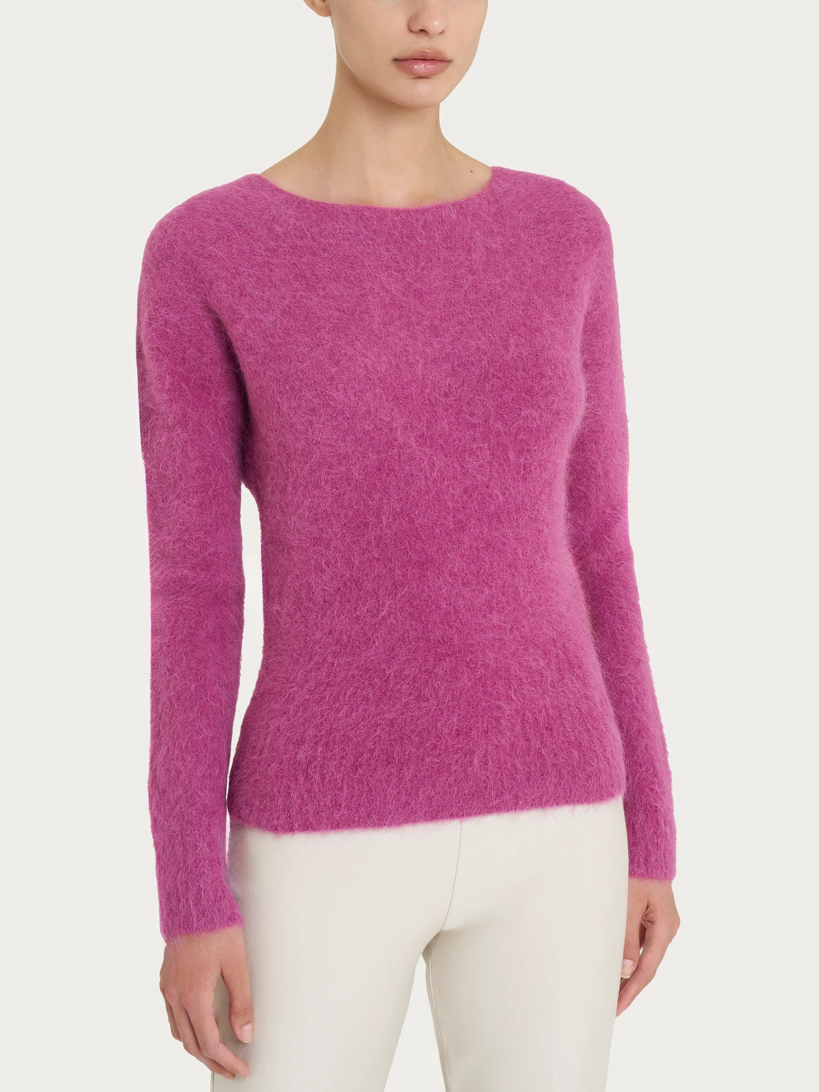 Maglia girocollo in misto lana e alpaca - Red Violet