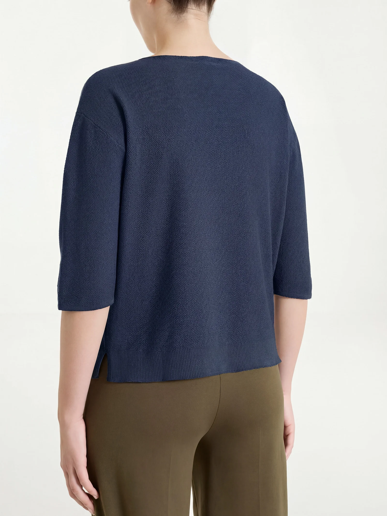 Maglia girocollo in punto piquet di puro cotone - Bleu - Image 2