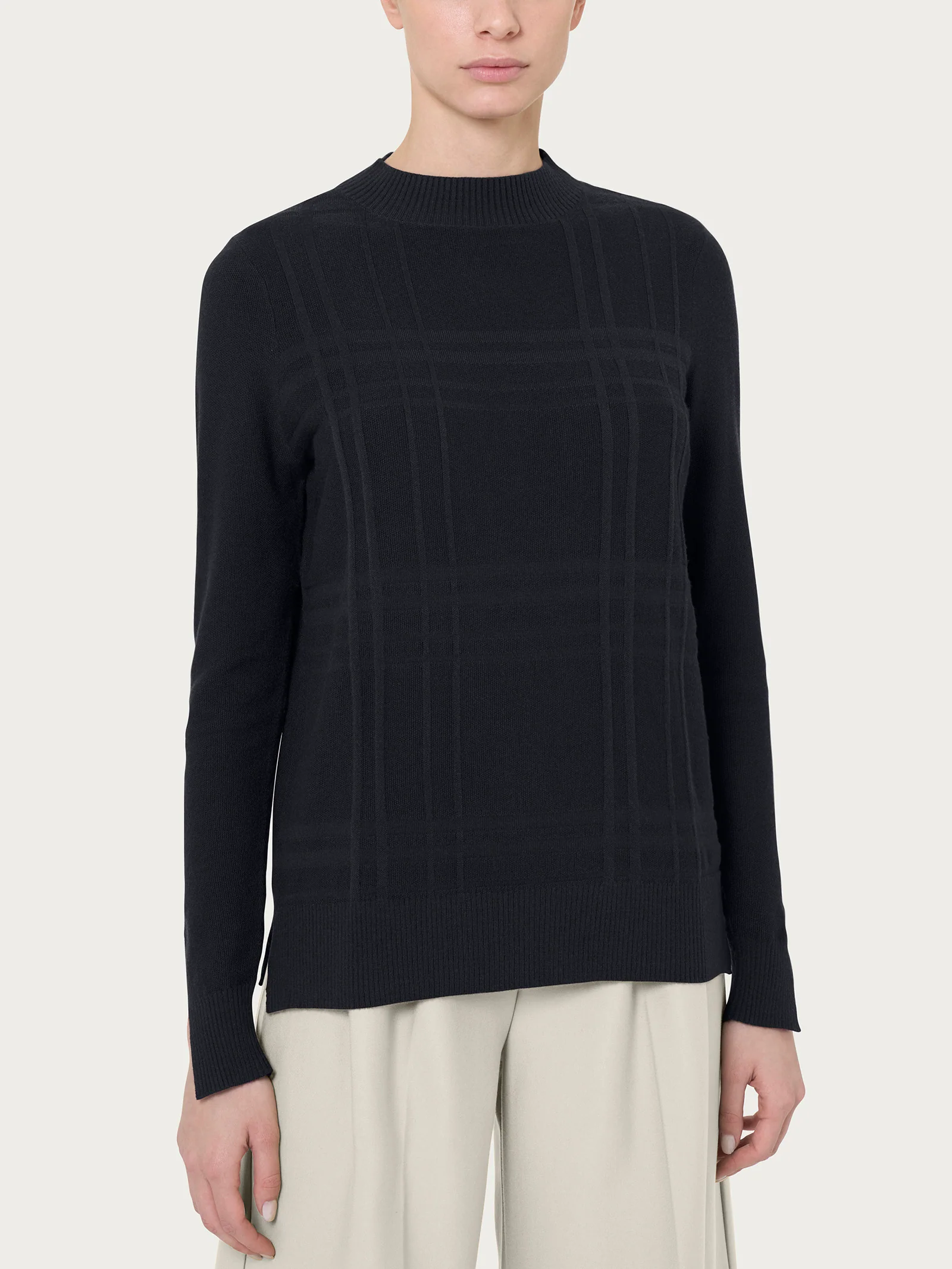 Maglia girocollo Punto Riso Tartan in Super Soft - Nero