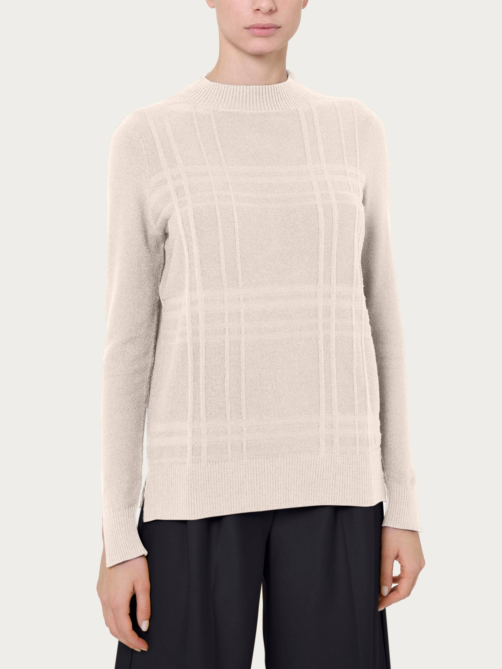 Maglia girocollo Punto Riso Tartan in Super Soft - Champignon