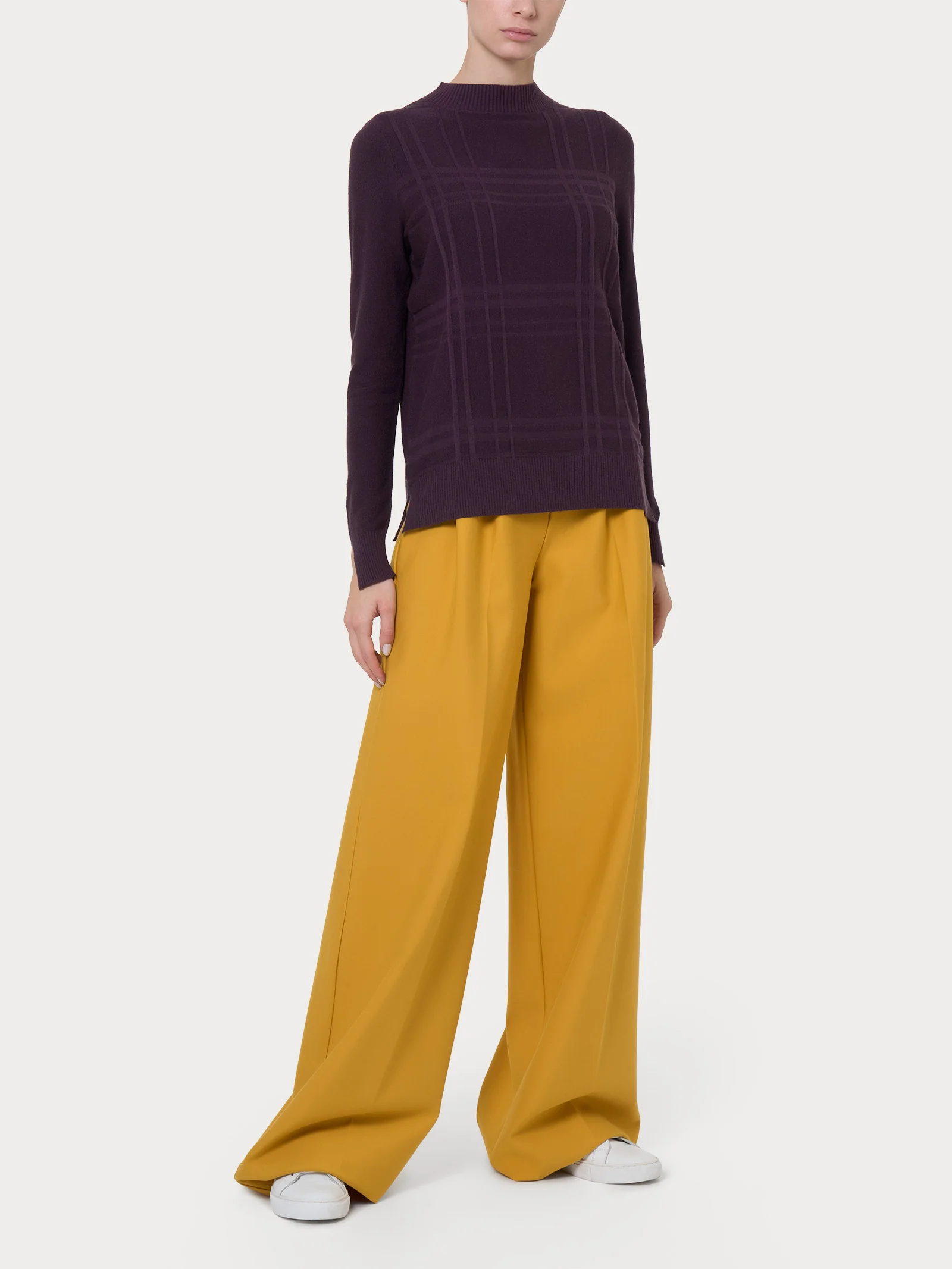 Maglia girocollo Punto Riso Tartan in Super Soft - Champignon - Image 3