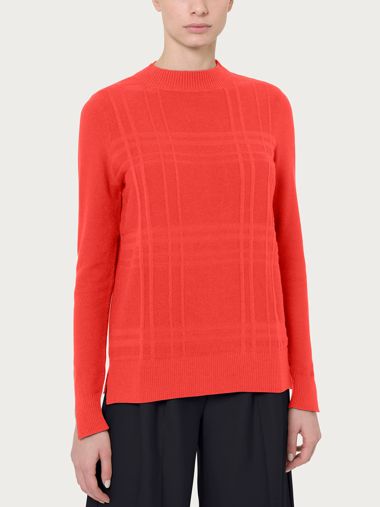 Maglia girocollo Punto Riso Tartan in Super Soft - Cayenne