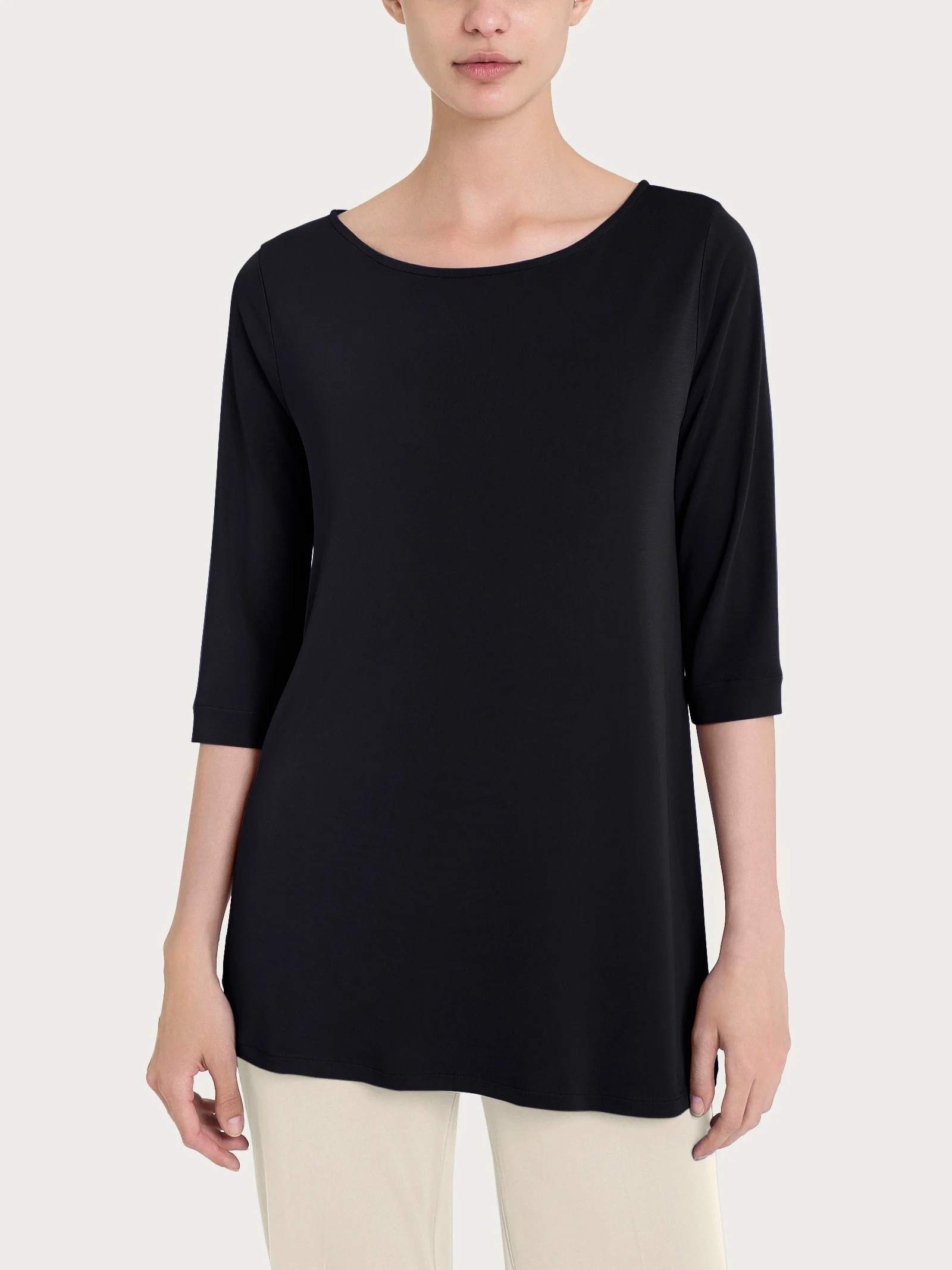 Maglia manica 3/4 in Crêpe Satin - Nero