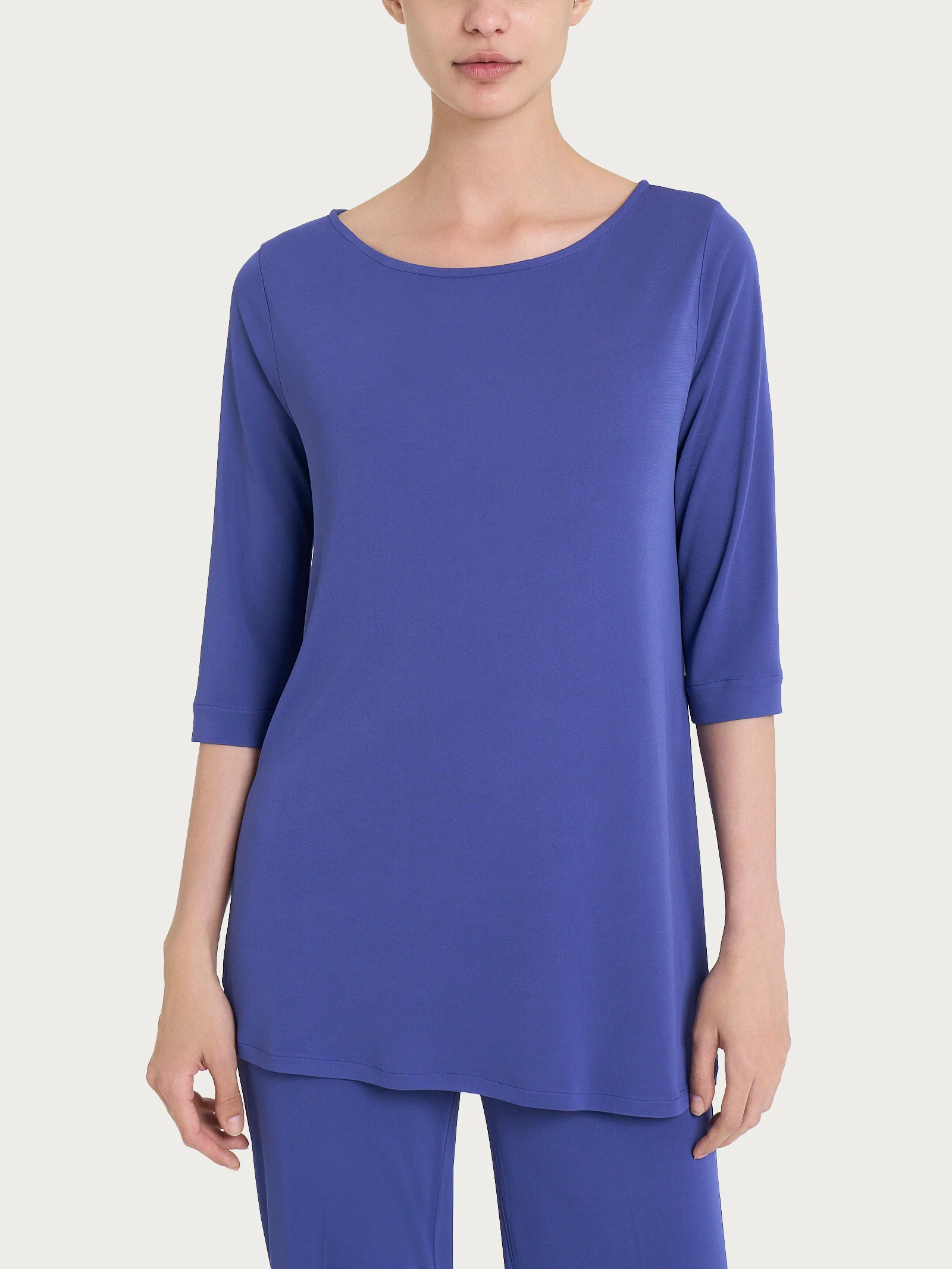 Maglia manica 3/4 in Crêpe Satin - Skipper Blue