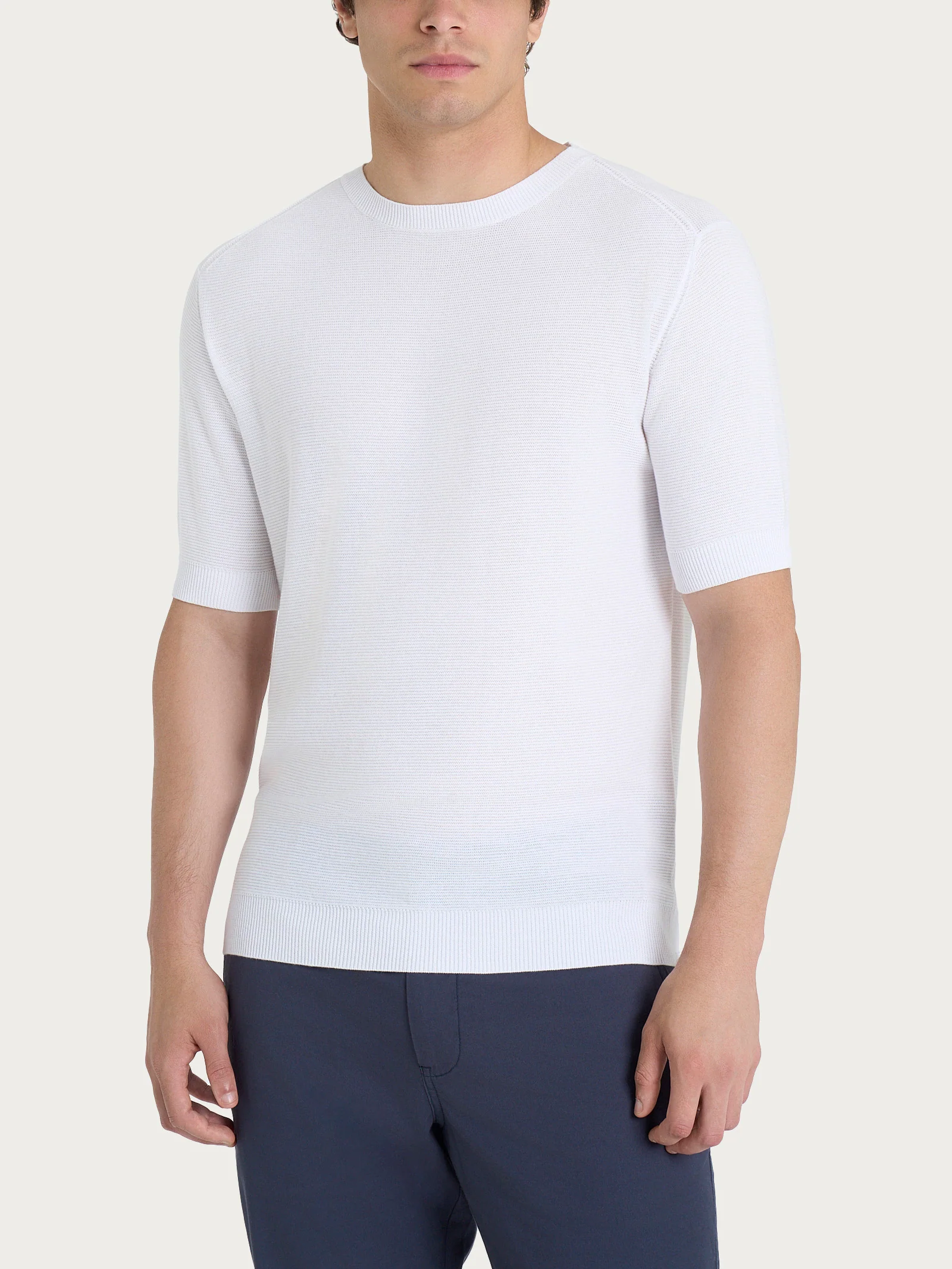 Maglia punto links a manica corta in puro cotone - Bianco