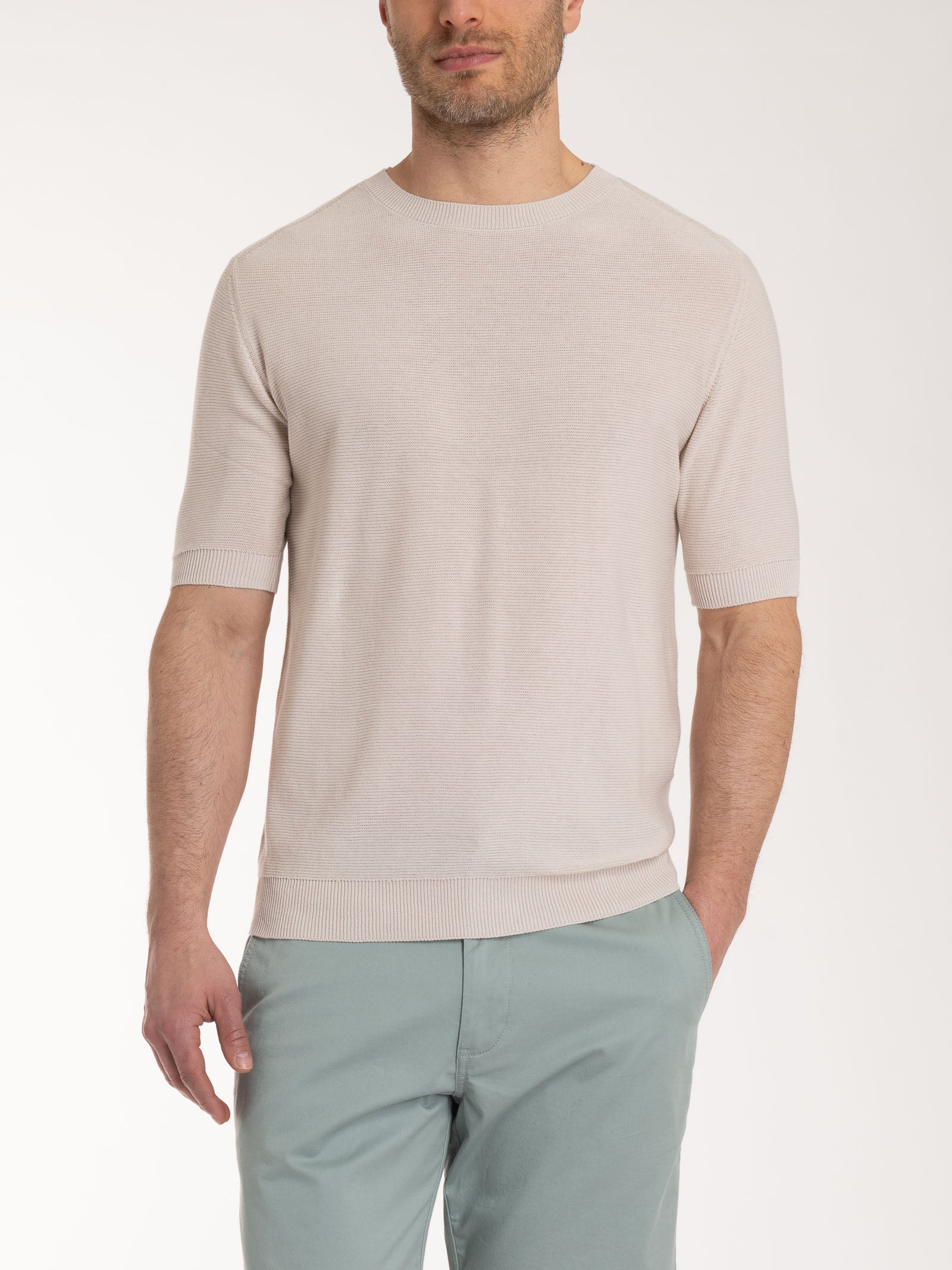 Maglia punto links a manica corta in puro cotone - Champignon