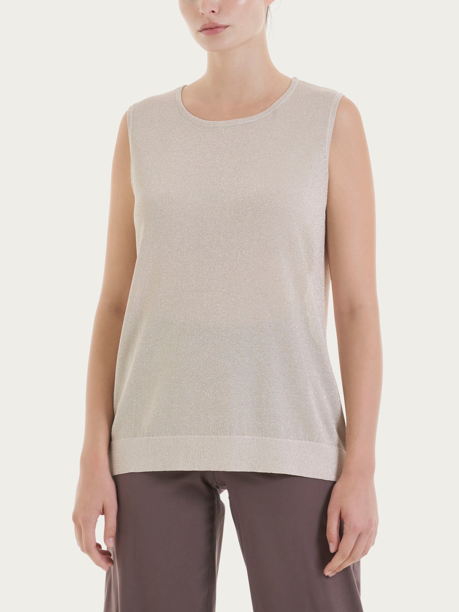 Maglia smanicata in Crêpe Lurex - Lilac Ash