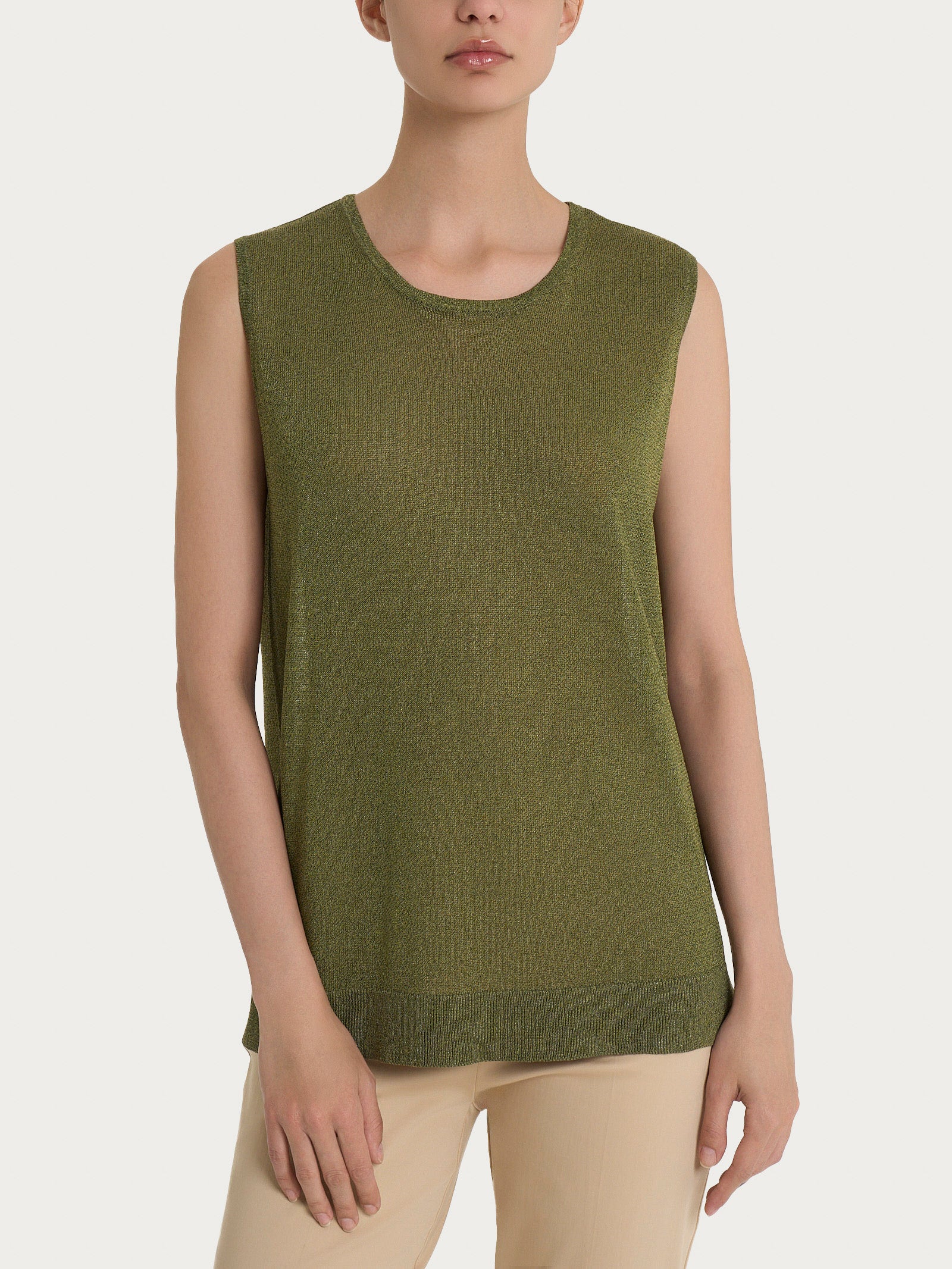 Maglia smanicata in Crêpe Lurex - Sphagnum