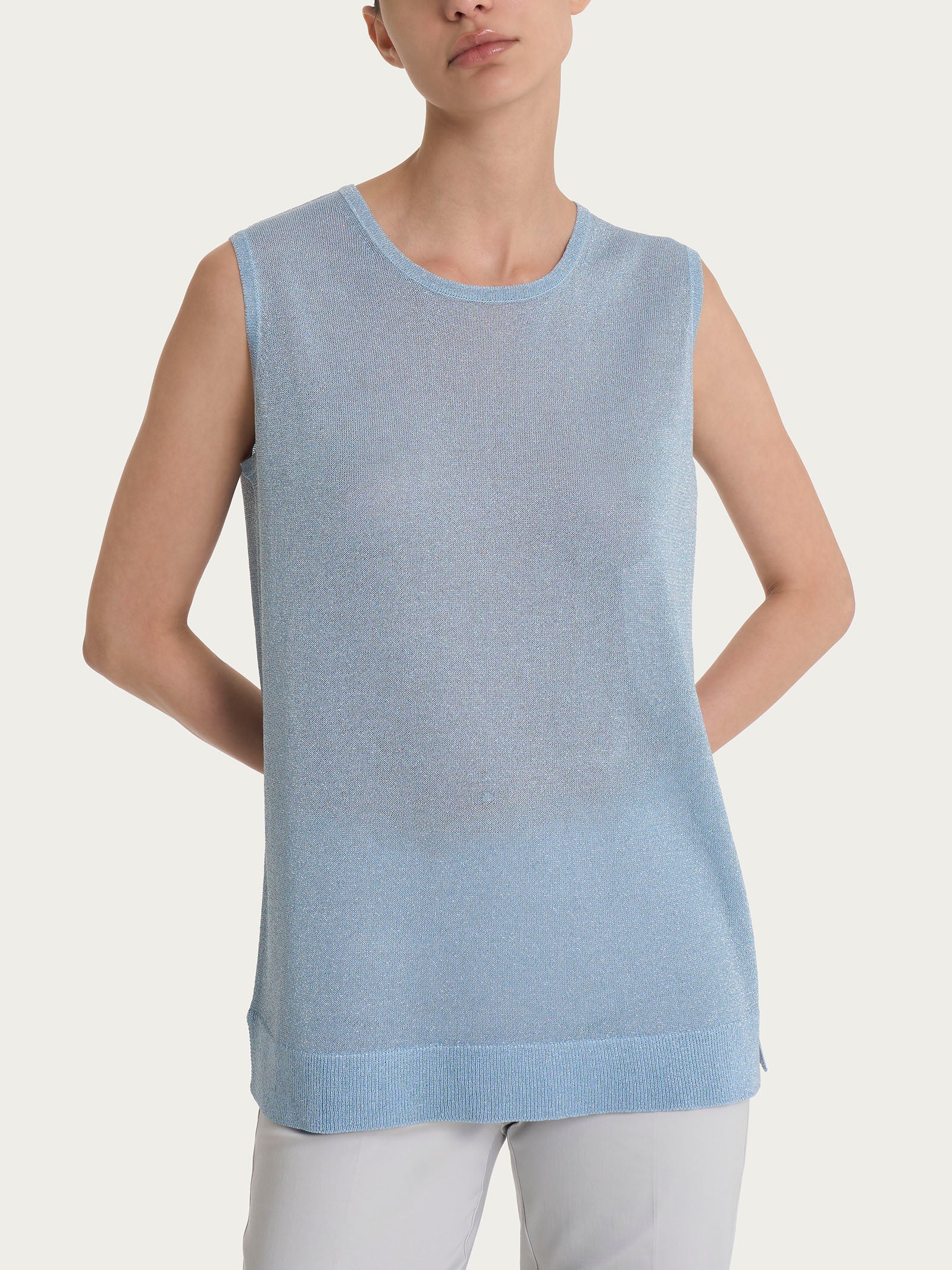 Maglia smanicata in Crêpe Lurex - Skyway