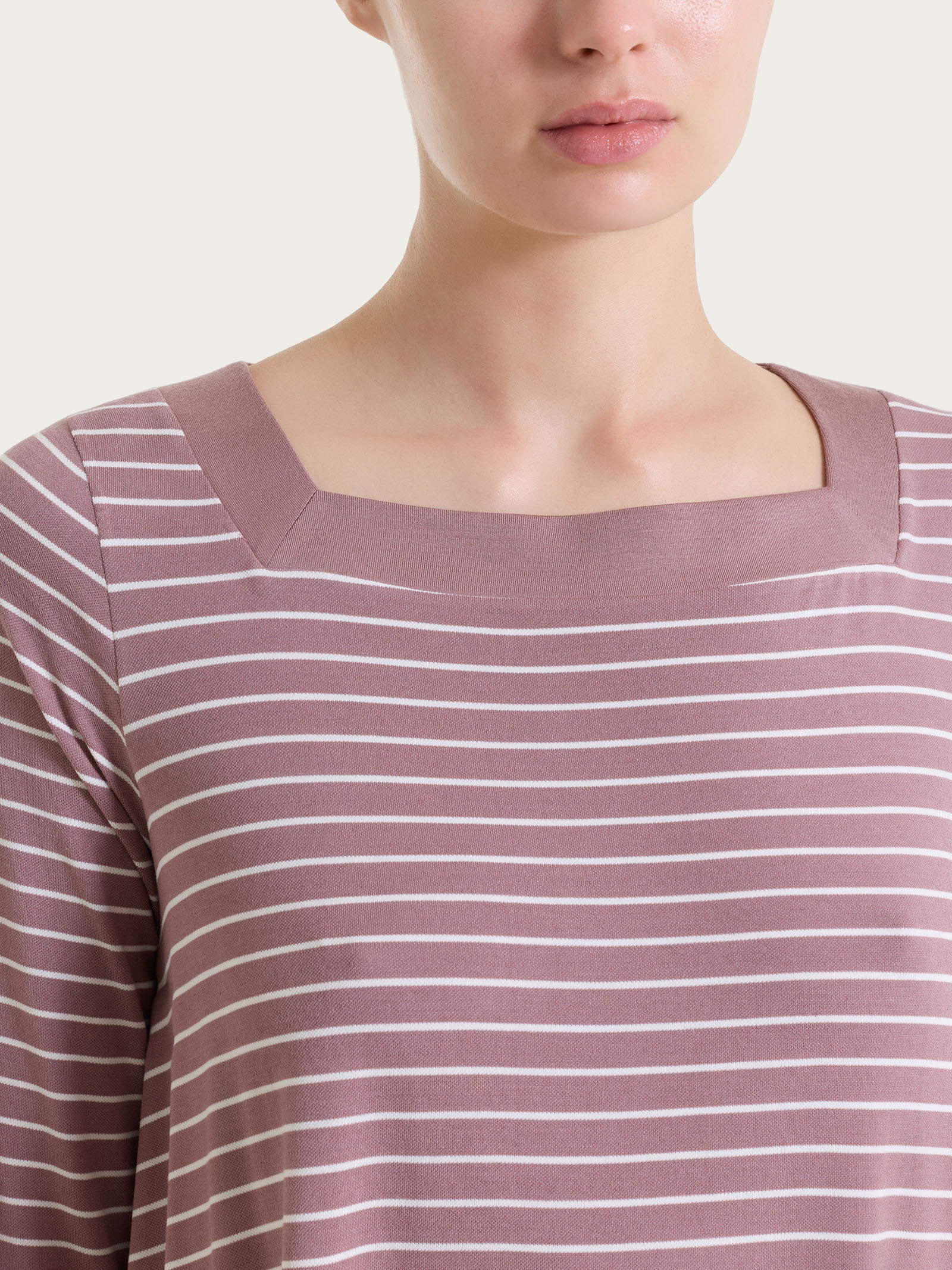 Maglietta a righe con collo squadrato in Summer Light Piquet - Fant. Twilight Mauve - Image 6
