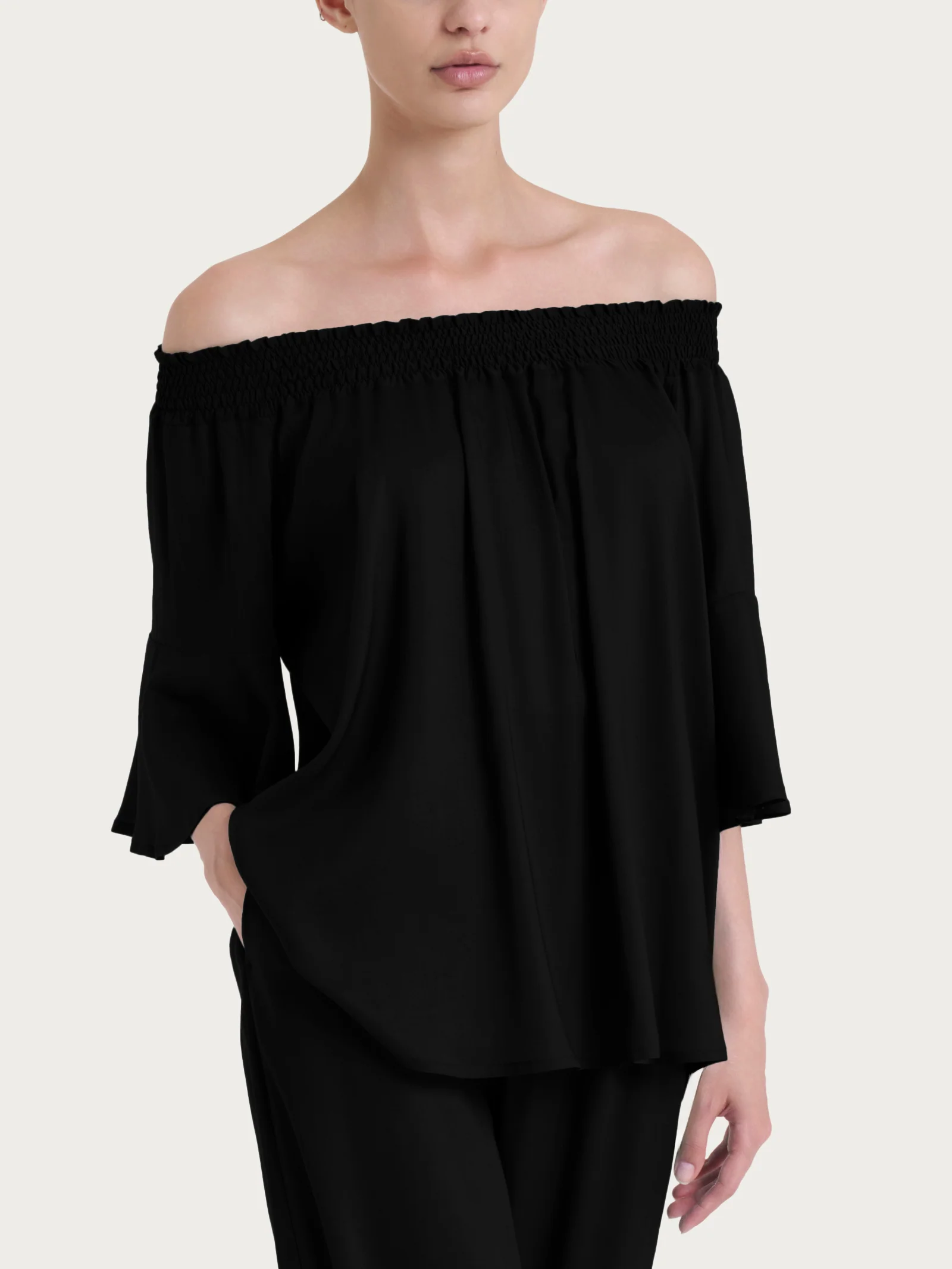 Maglietta arricciata in EcoSeta - Nero