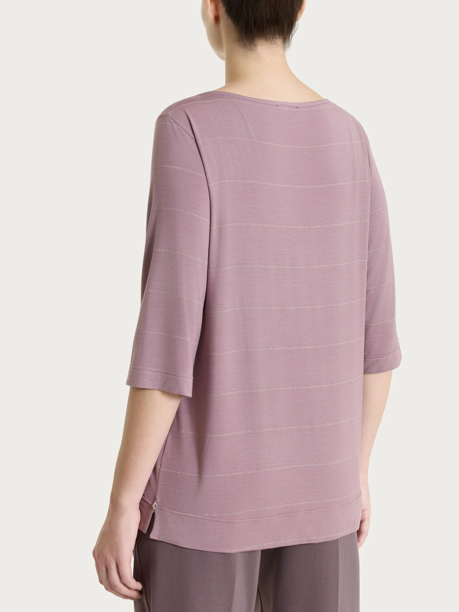 Maglietta con collo a barchetta e micro righe in Summer Light - Fant. Twilight Mauve - Image 2