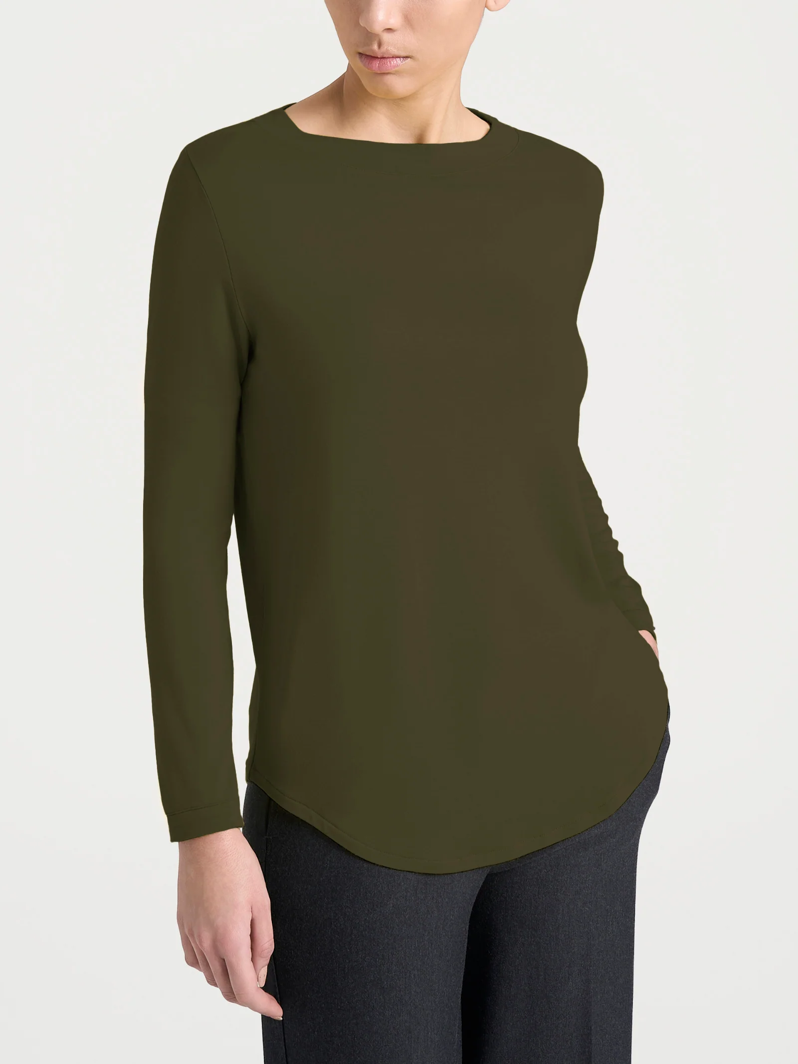 Maglietta con collo a barchetta in Eco Viscosa - Dark Olive