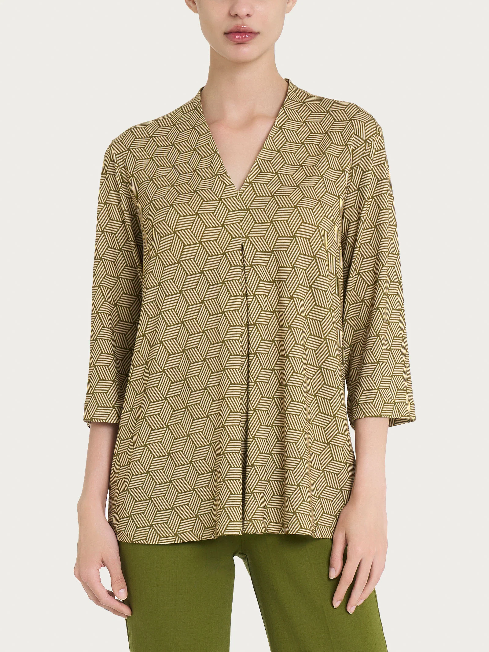 Maglietta con geometric pattern e scollo a V in Viscosa Summer - Fant. Sphagnum
