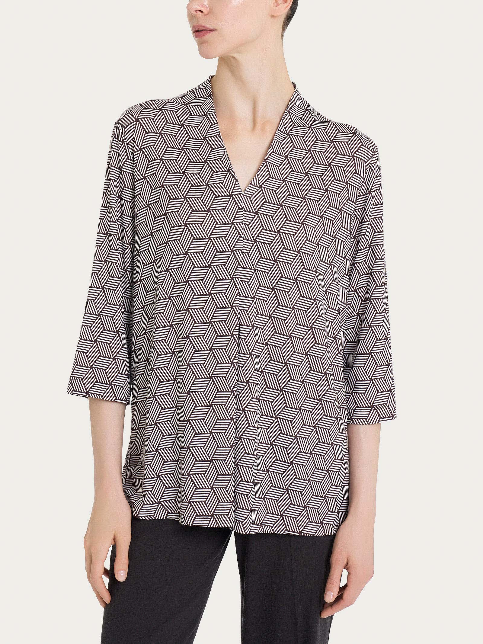 Maglietta con geometric pattern e scollo a V in Viscosa Summer - Fant. Dawn Blue