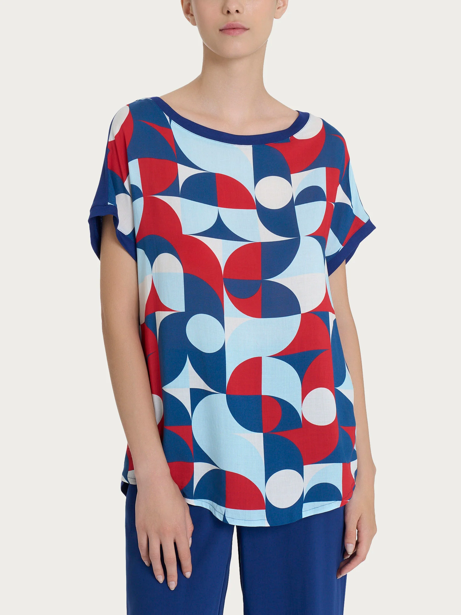 Maglietta con geometric pattern in Misto Viscosa - Fant. Blueberry