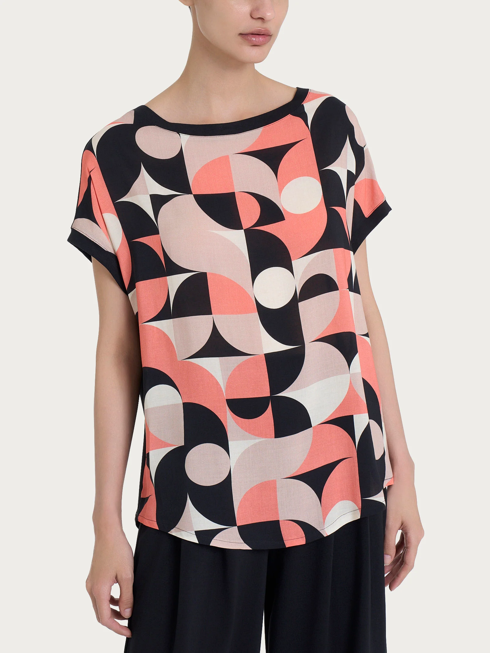 Maglietta con geometric pattern in Misto Viscosa - Fant. Warm Taupe