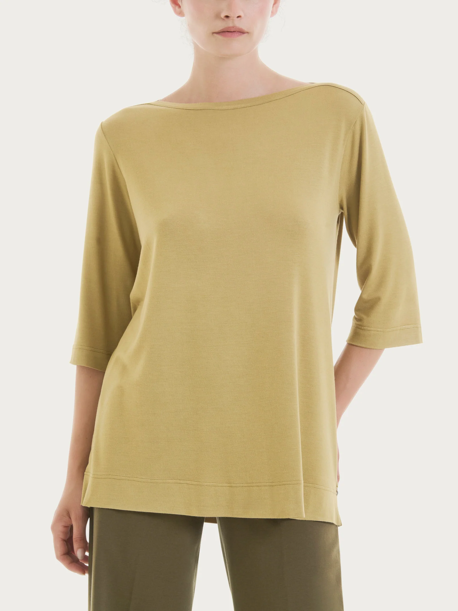 Maglietta con manica 3/4 in misto viscosa - Khaki