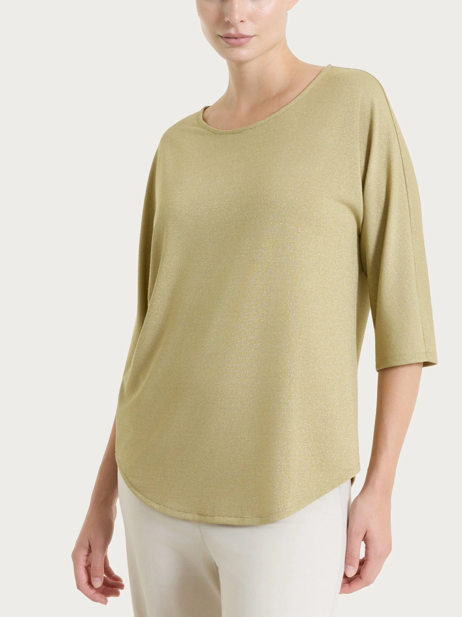 Maglietta con manica 3/4 kimono in Summer Light - Fant. Khaki righe 1/1