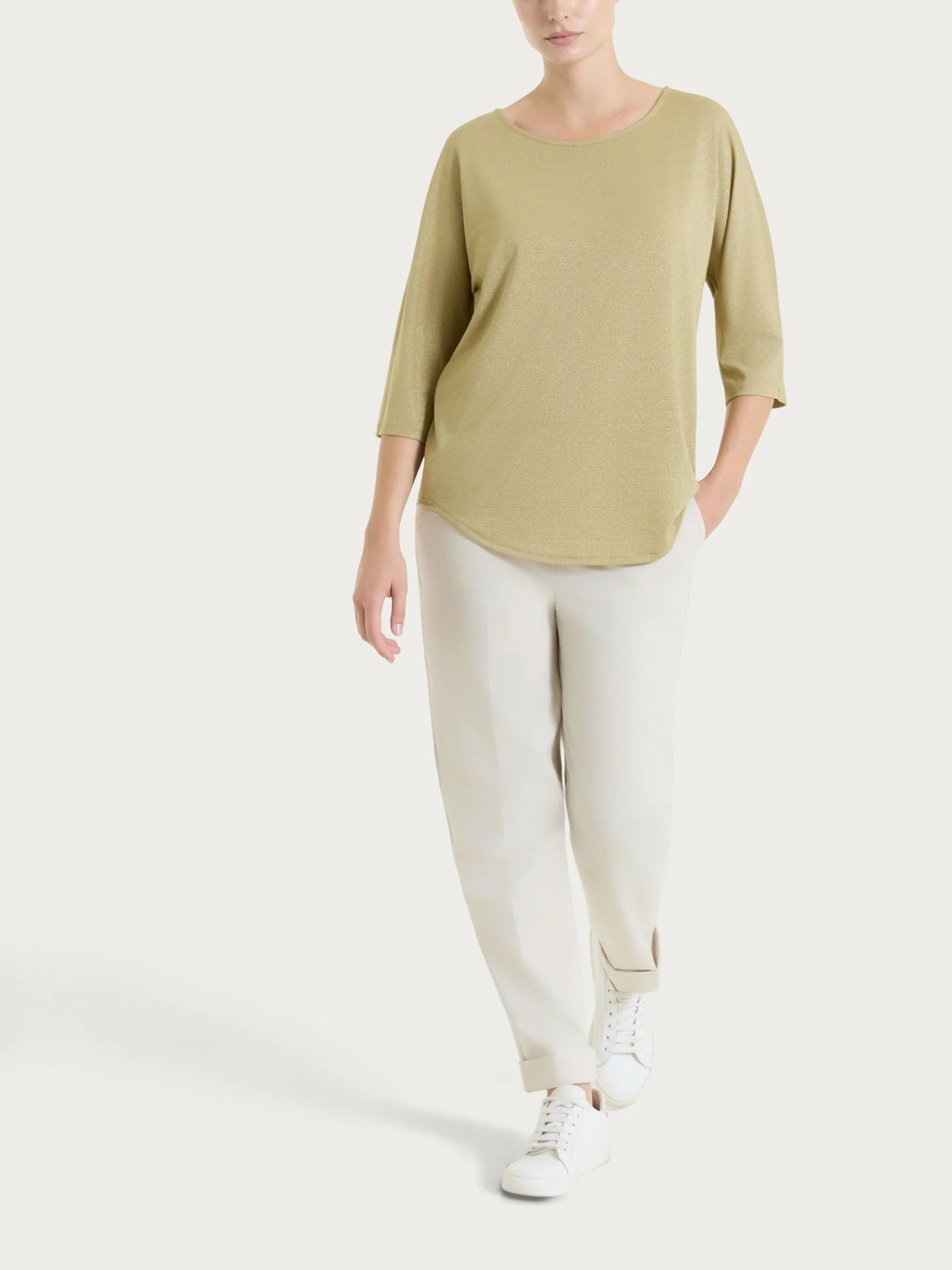 Maglietta con manica 3/4 kimono in Summer Light - Fant. Khaki righe 1/1 - Image 4