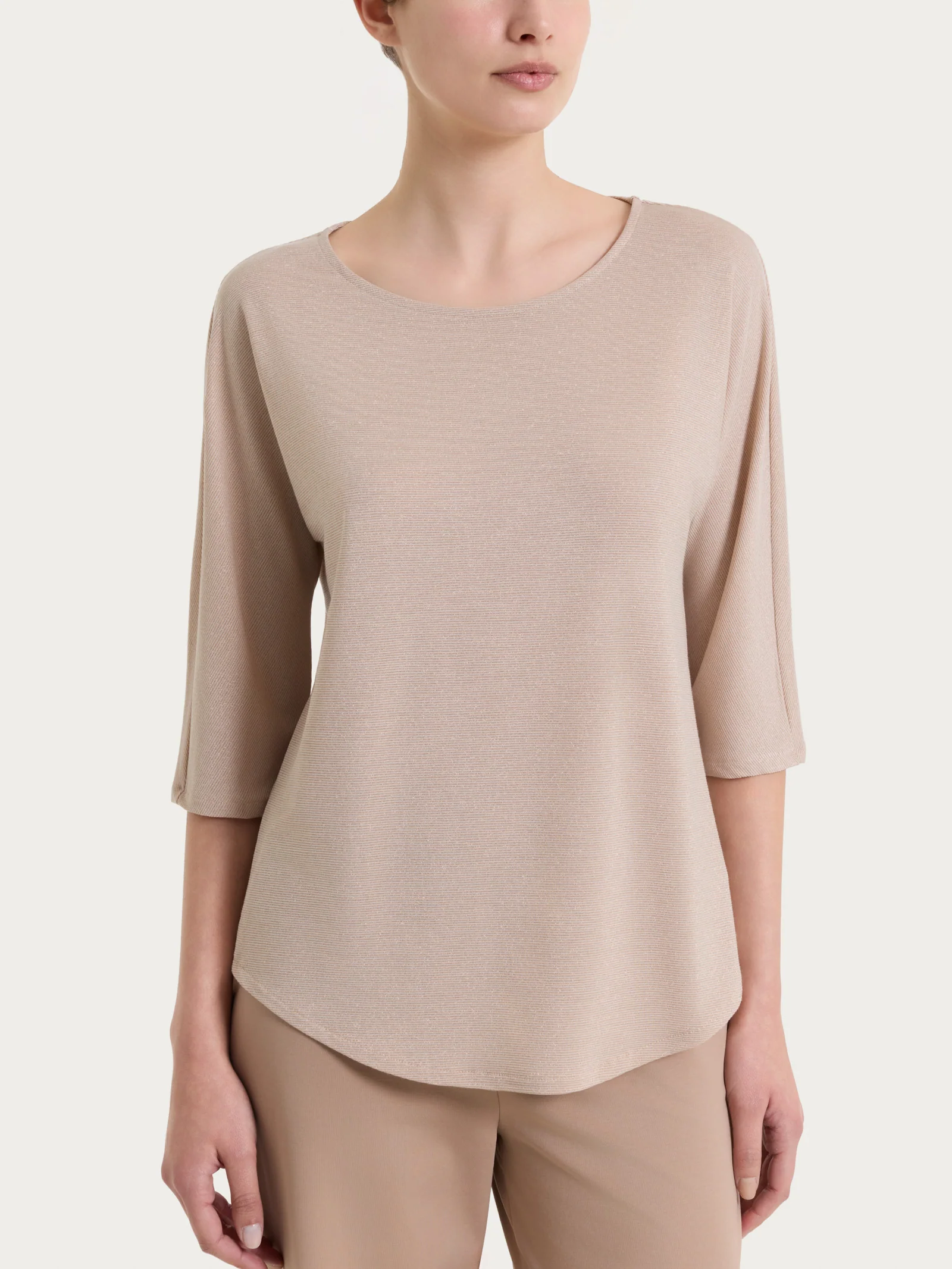 Maglietta con manica 3/4 kimono in Summer Light - Fant. Almond Peach righe 1/1
