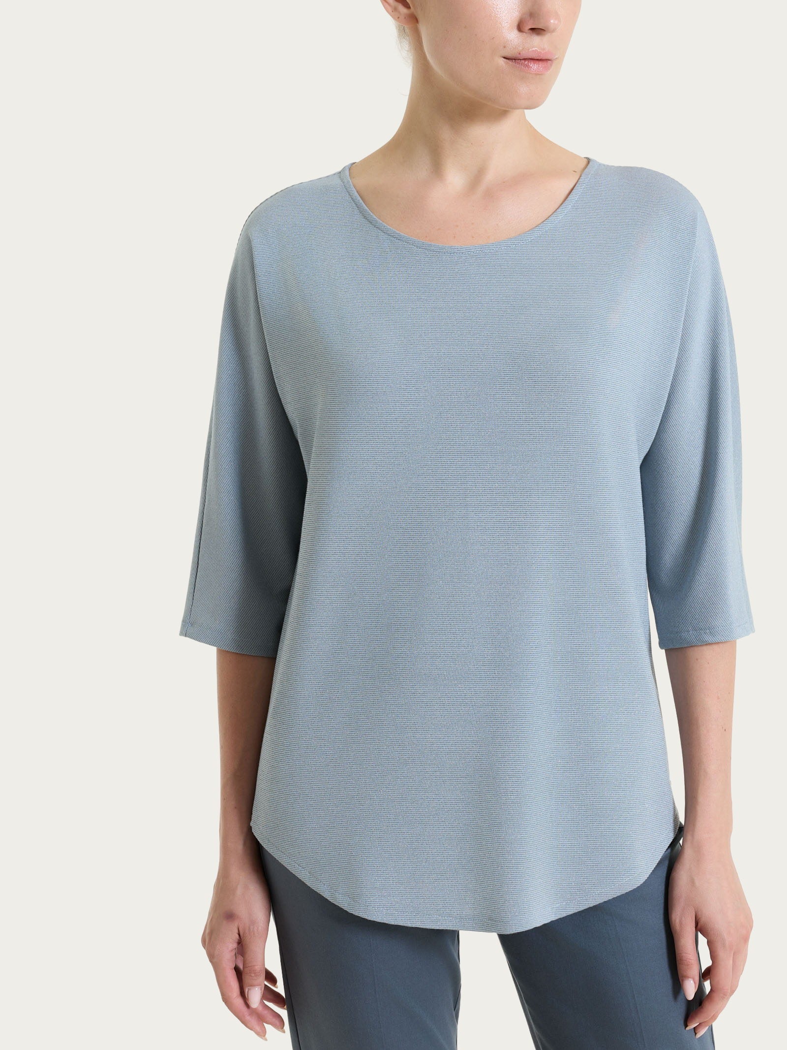 Maglietta con manica 3/4 kimono in Summer Light - Fant. Dusty Blue righe 1/1