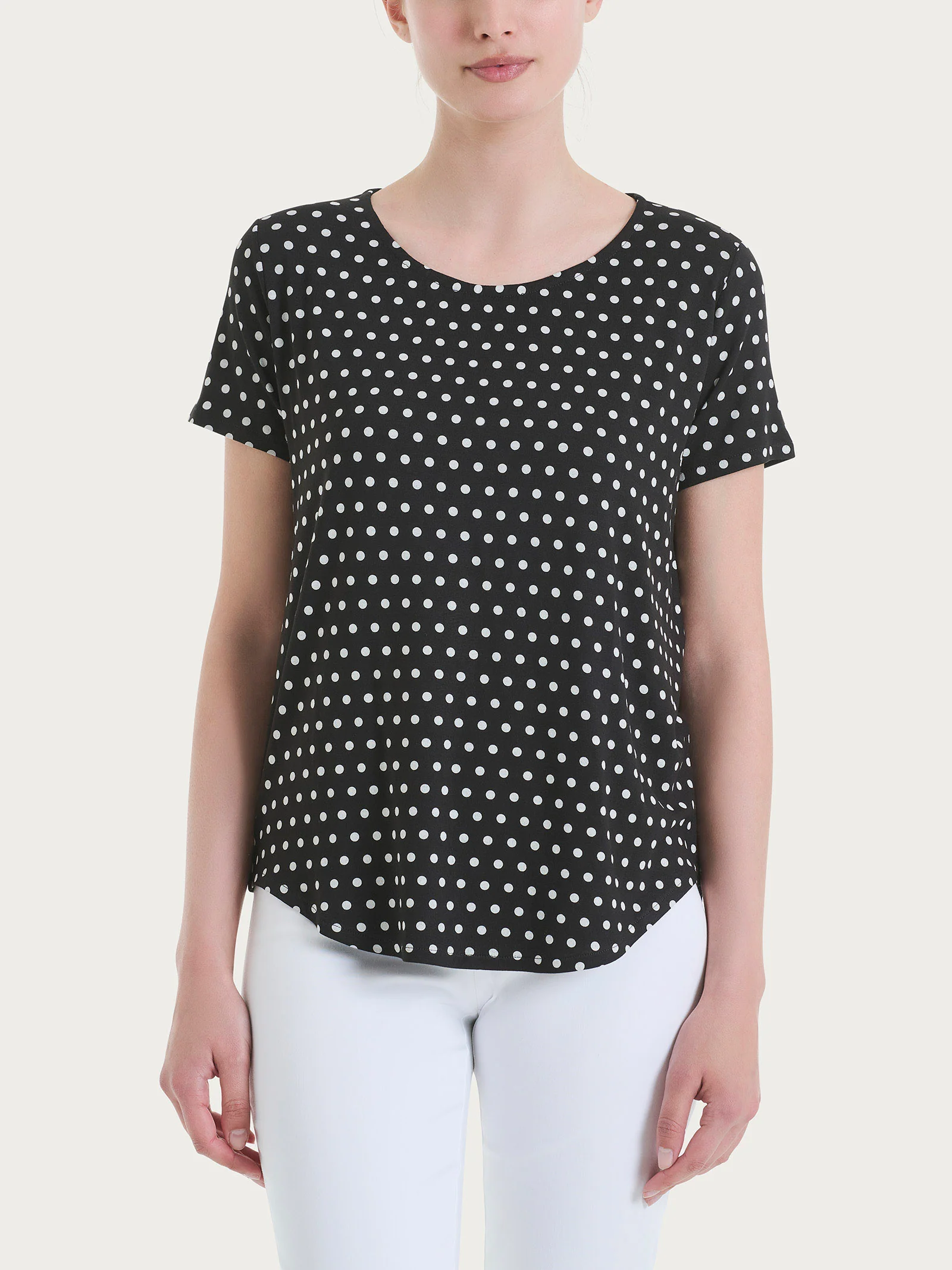 Maglietta con manica corta e dots in Viscosa Summer - Fant.Nero