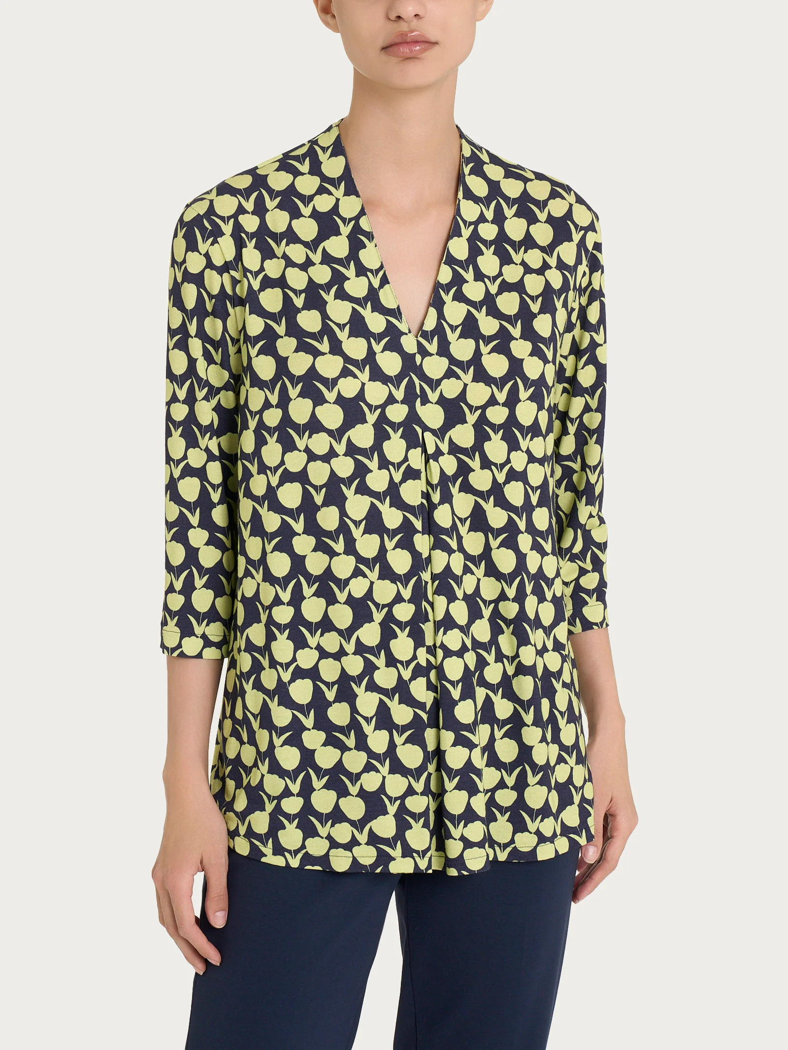 Maglietta con piega frontale e tulips pattern in jersey di viscosa Crêpe - Fant. Shadow Lime