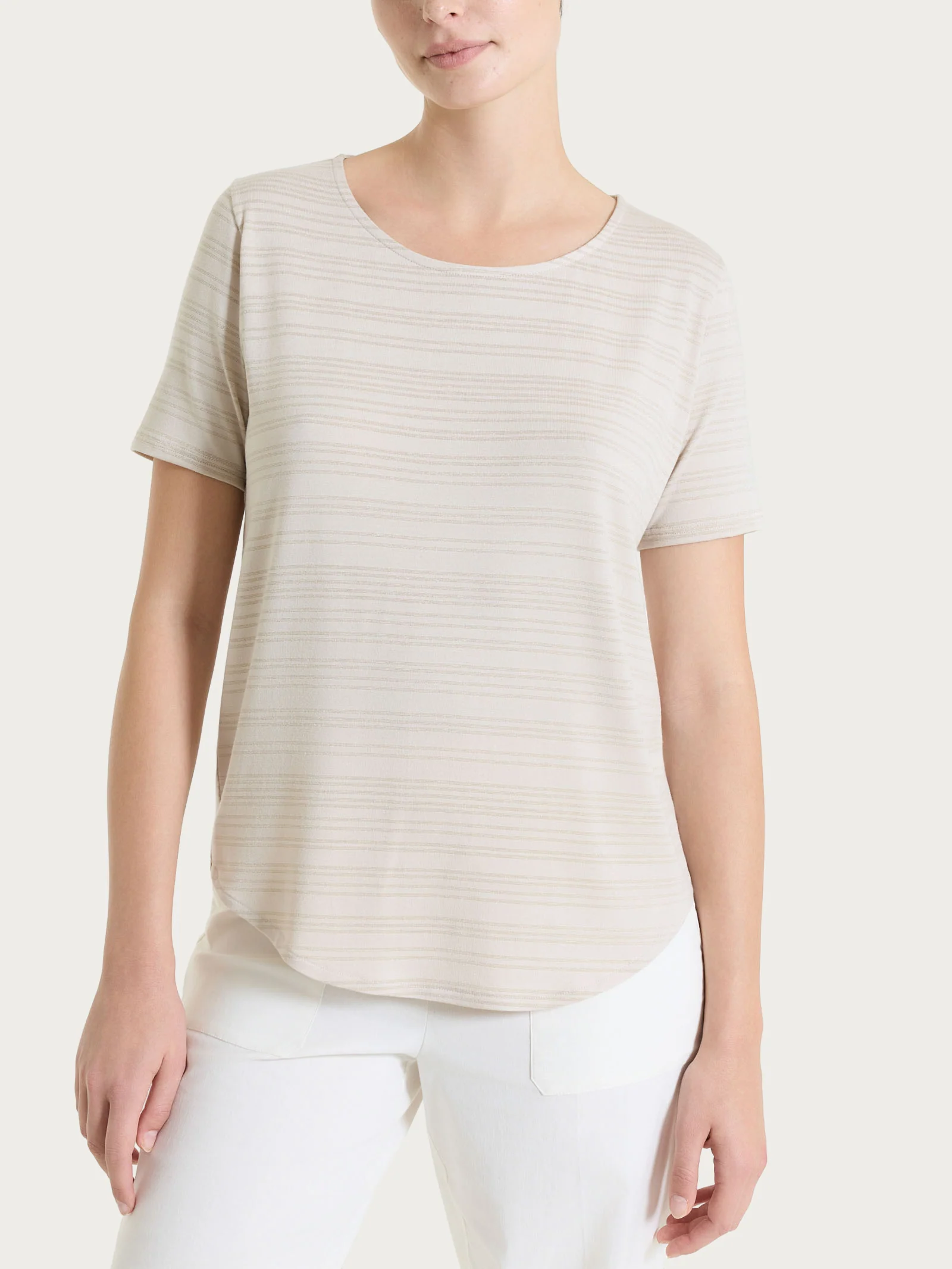 Maglietta con righe orizzontali alternate in Viscosa Summer e Lurex - Fant.Champignon
