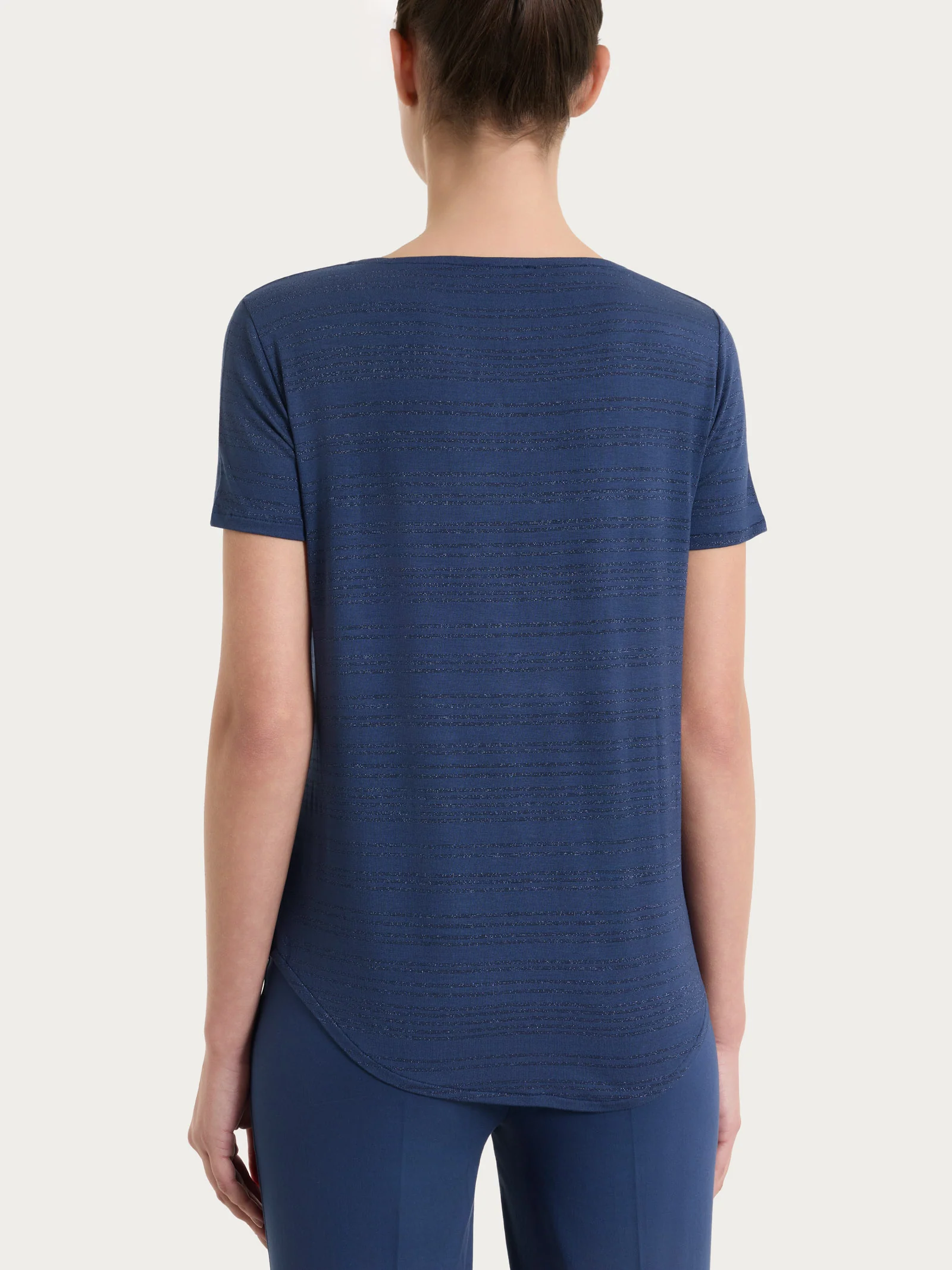 Maglietta con righe orizzontali alternate in Viscosa Summer e Lurex - Fant. Oceana - Image 2