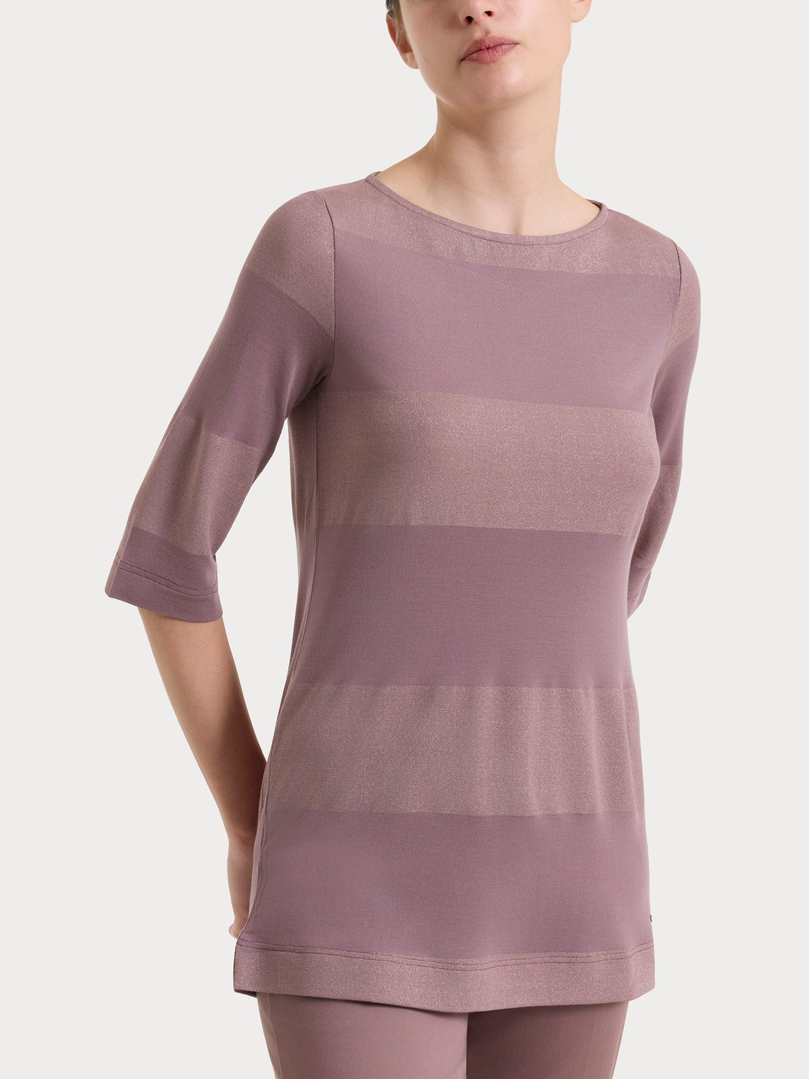 Maglietta con scollo a barchetta e macro righe in Summer Light e Lurex - Fant. Twilight Mauve