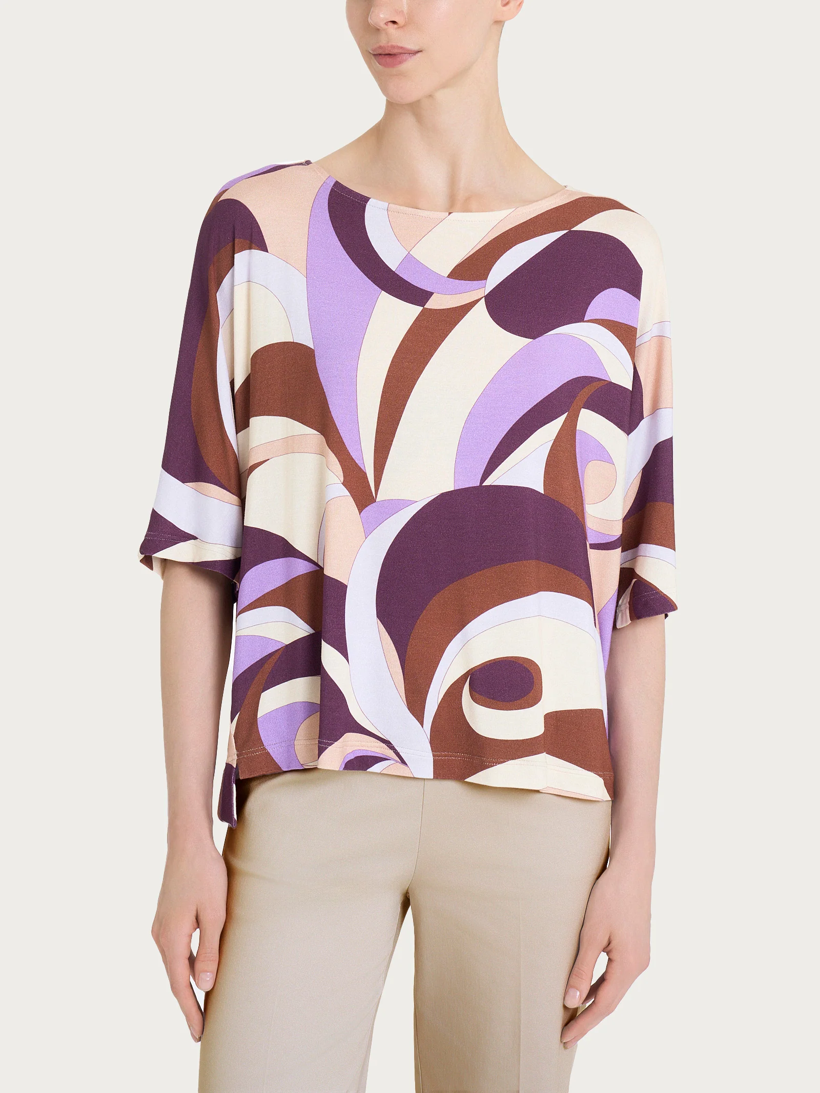 Maglietta con scollo a barchetta e waves pattern in Viscosa Summer - Fant. Plum Perfect