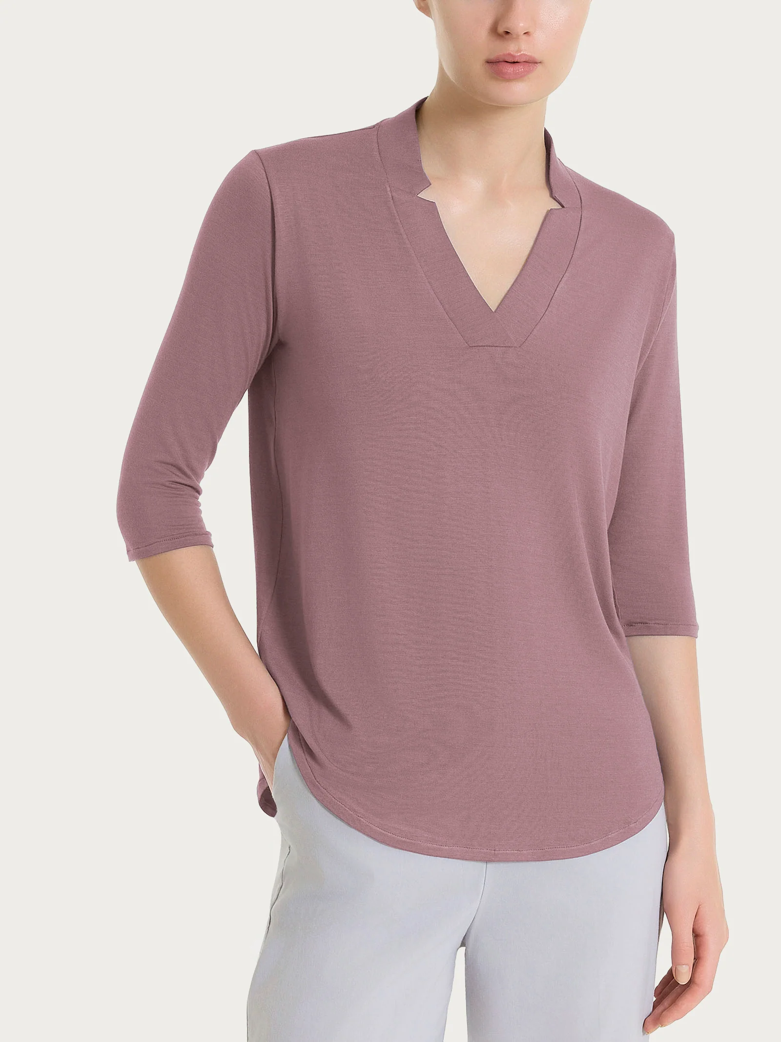Maglietta con scollo a V in Viscosa Summer - Twilight Mauve