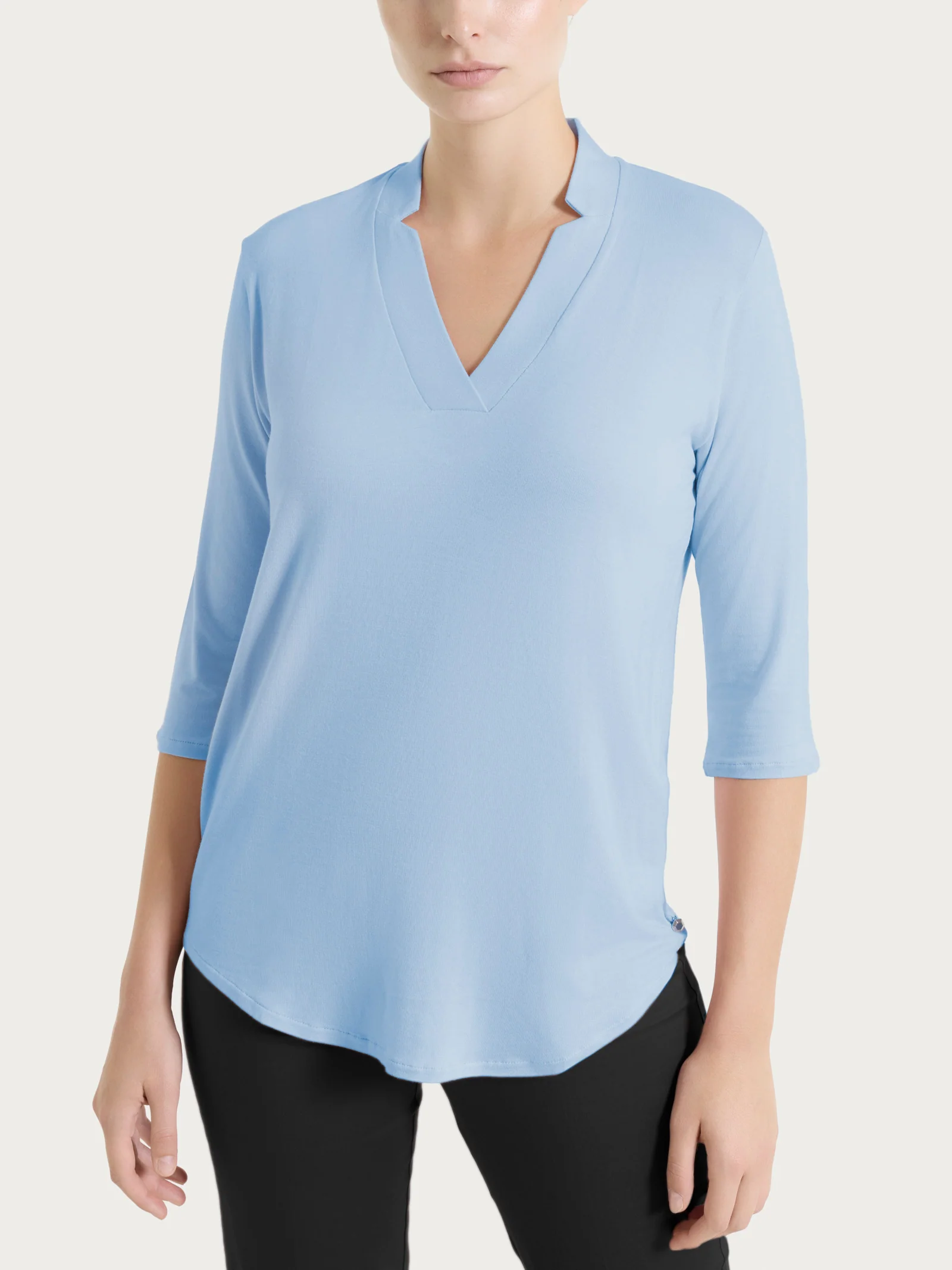 Maglietta con scollo a V in Viscosa Summer - Dusty Blue