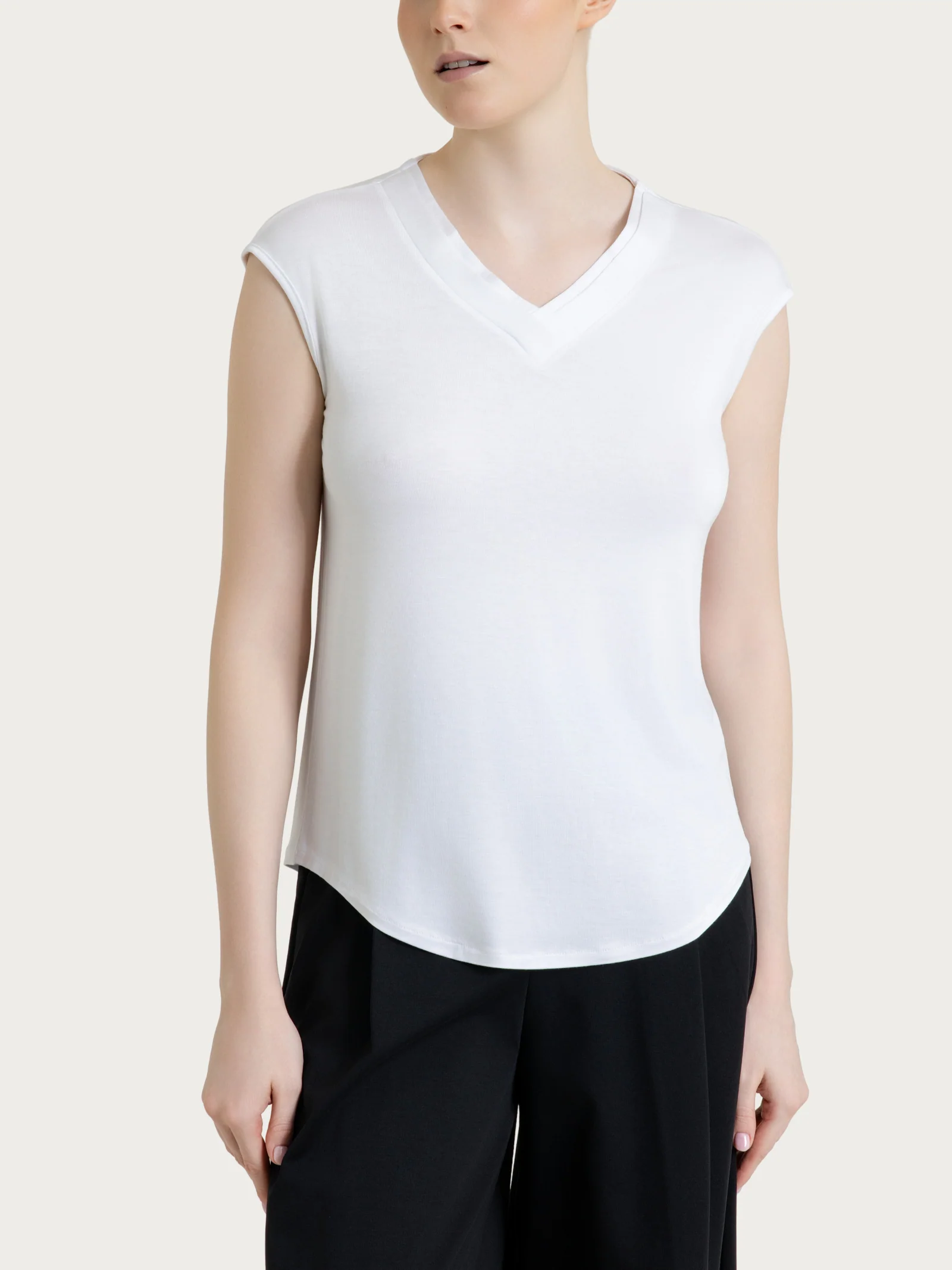 Maglietta con scollo a V incrociato in Viscosa Summer - Bianco