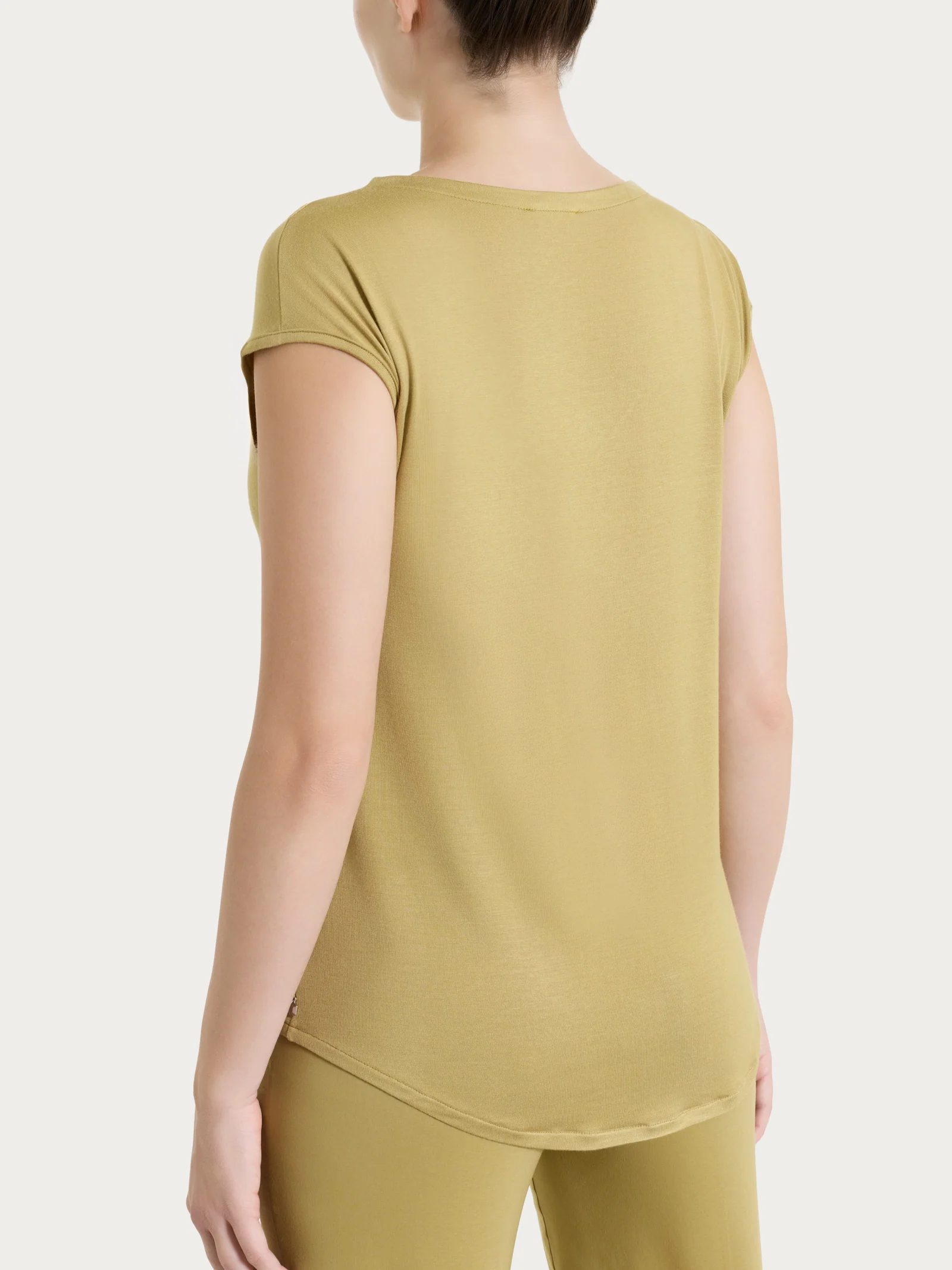 Maglietta con scollo a V incrociato in Viscosa Summer - Khaki - Image 2