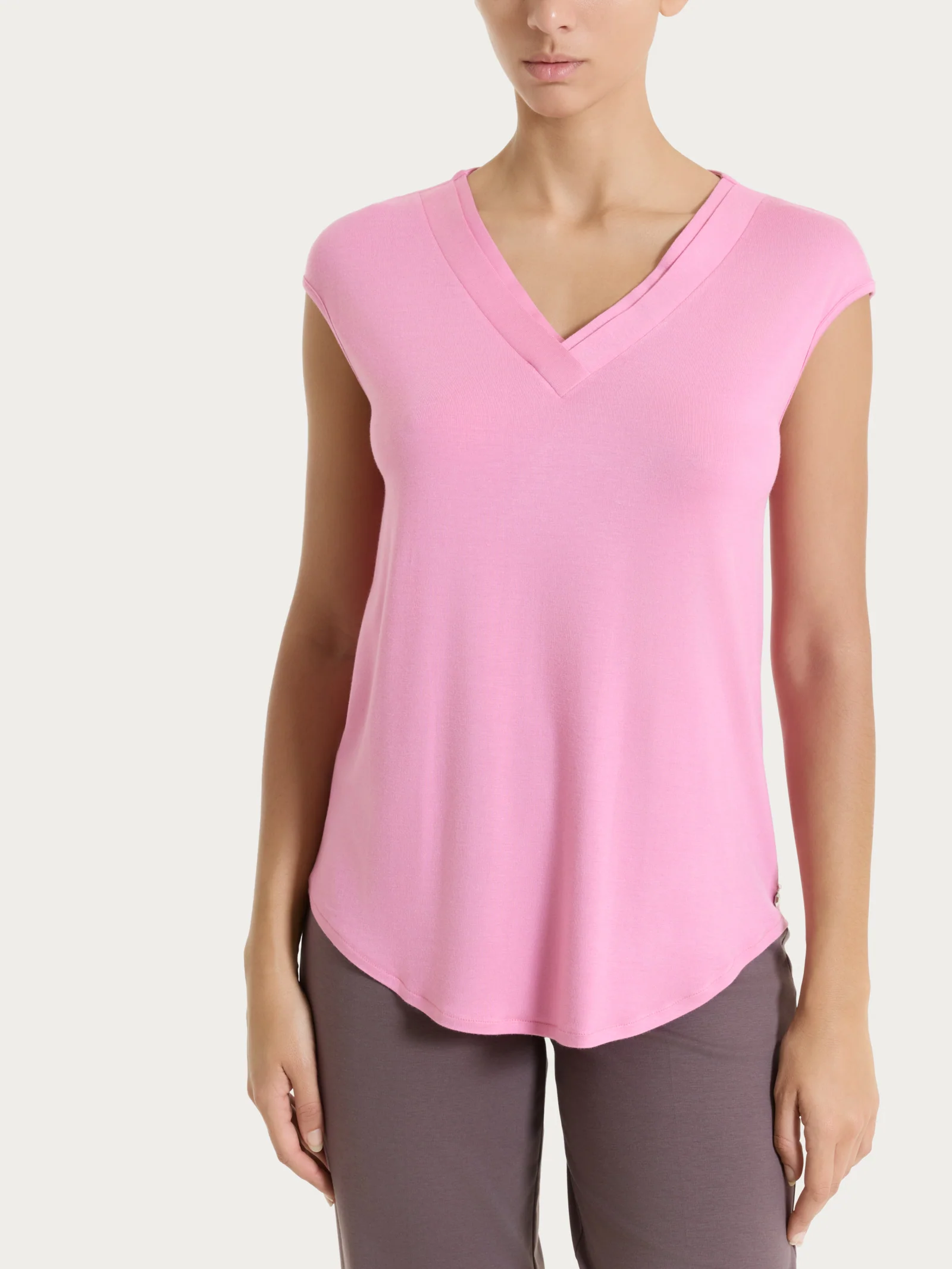 Maglietta con scollo a V incrociato in Viscosa Summer - Cashmere Rose