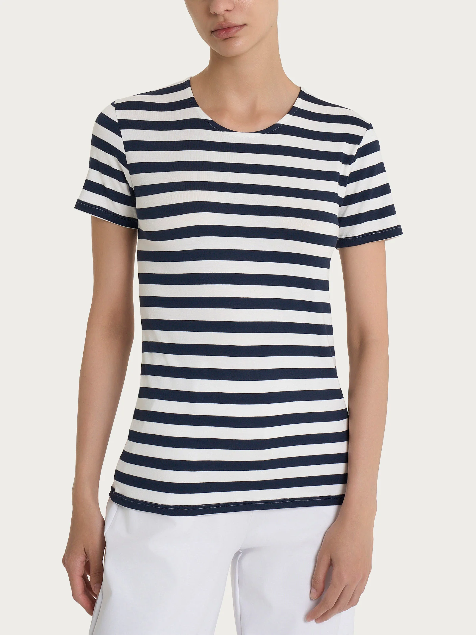 Maglietta con stripes e maniche corte in Viscosa Summer - Fant. Bleu Riga Pari